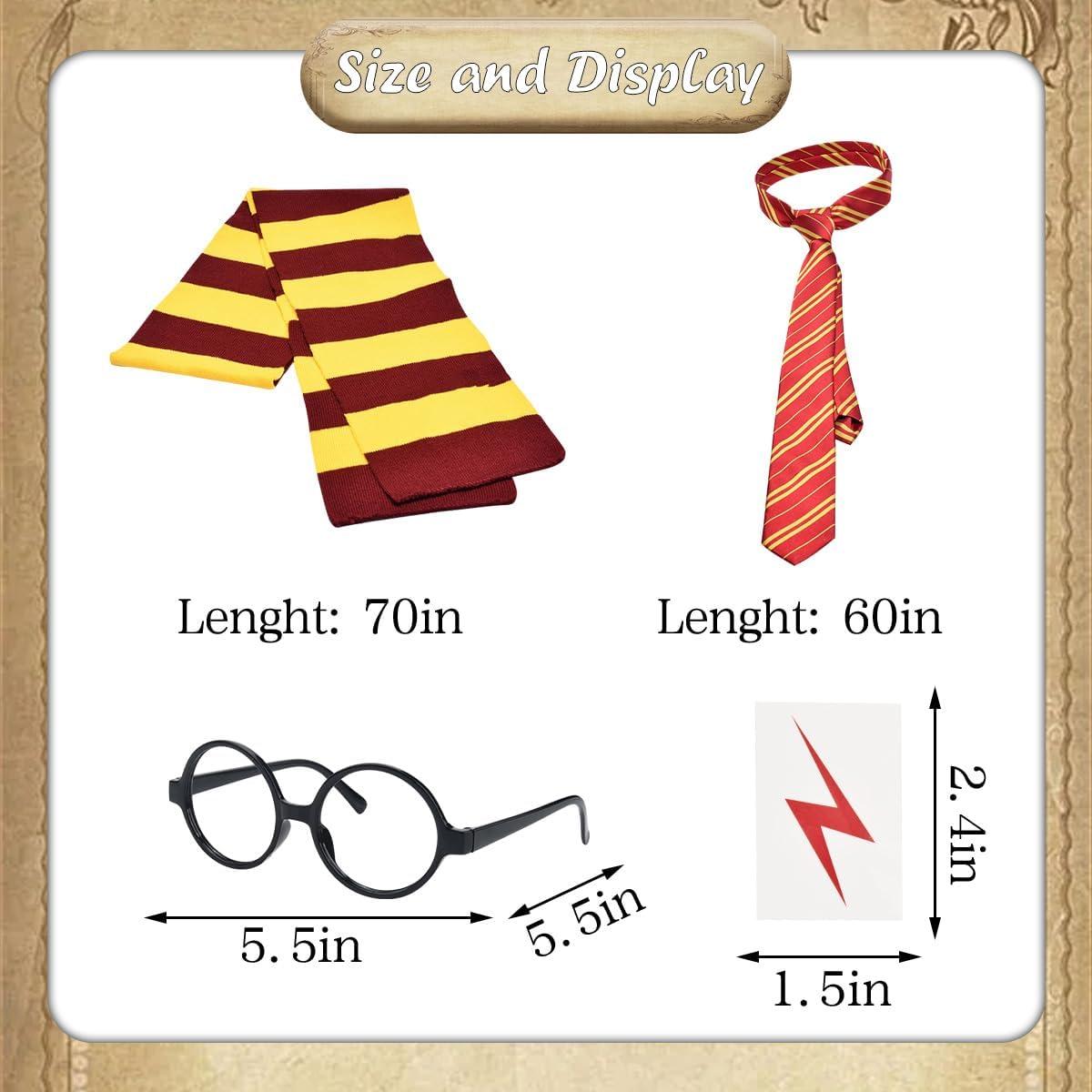 Wizard Cosplay Costume Accessories Gifts Magic Robe Magic Wand Eyeglass Frame Knit Scarf Tie Necklace Set