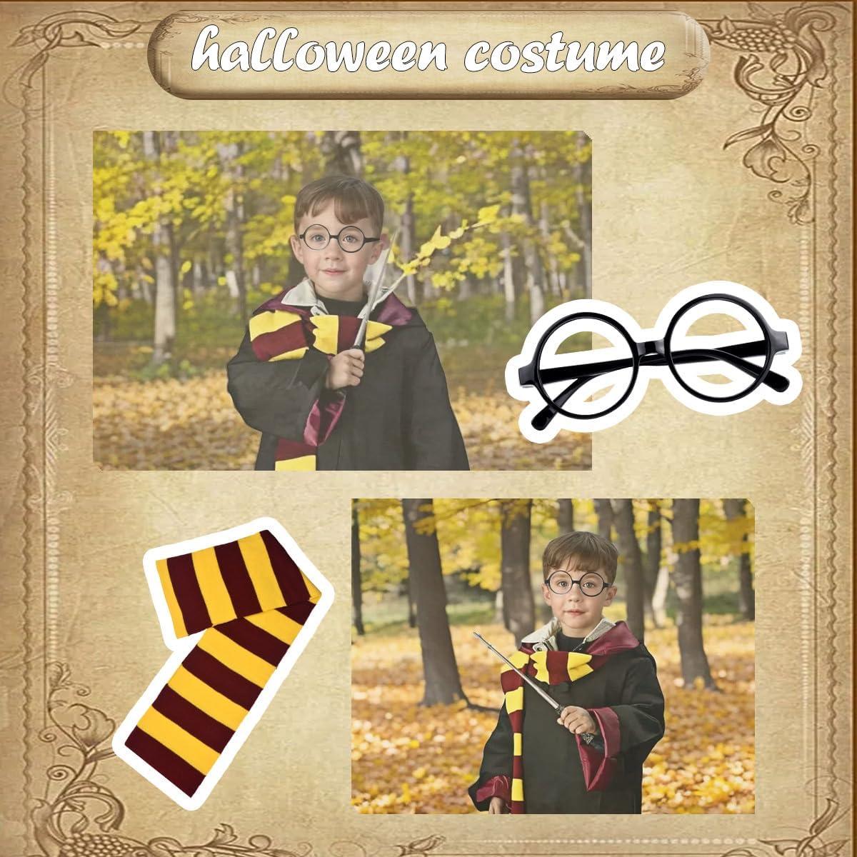 Wizard Cosplay Costume Accessories Gifts Magic Robe Magic Wand Eyeglass Frame Knit Scarf Tie Necklace Set