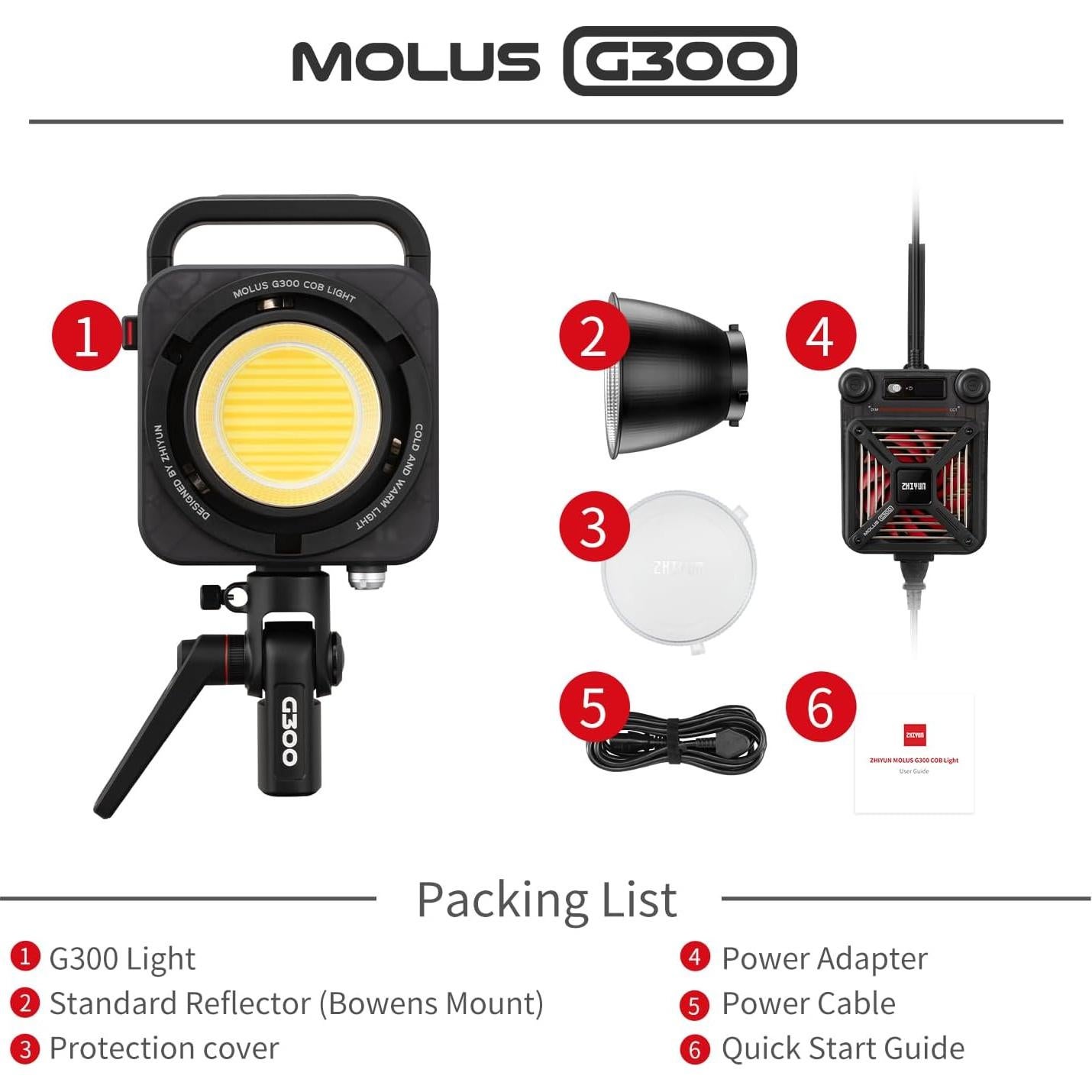 Luz LED Bi-Color ZHIYUN MOLUS G300 300W 500W MAX Control App