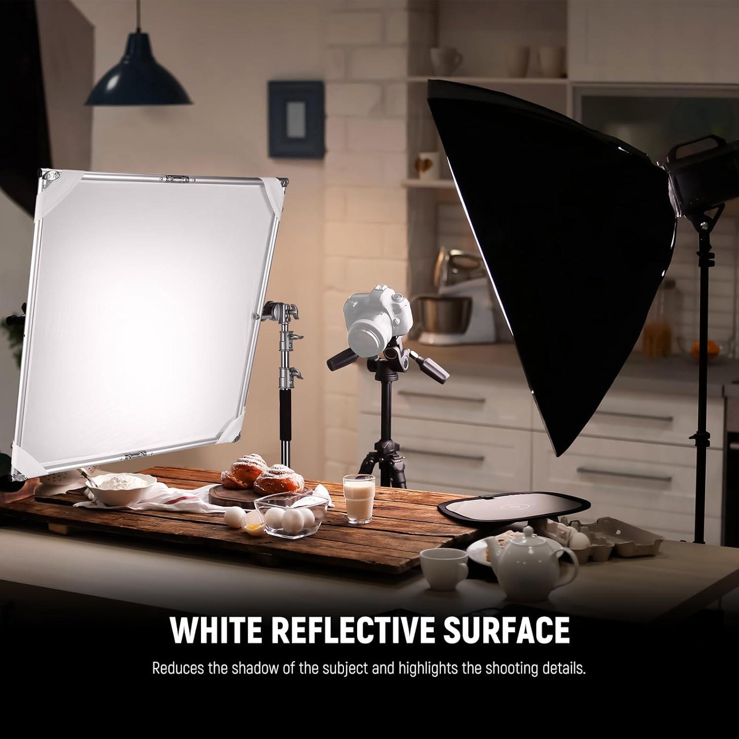 NEEWER Light Diffusion Panel Scrim Kit with Silver/White Reflector Film 35"x35" Foldable Frame with 5/8" Baby Pins Handle for C Stand 3 in 1 Diffuser for Studio Portrait Product Photography, SF9090F