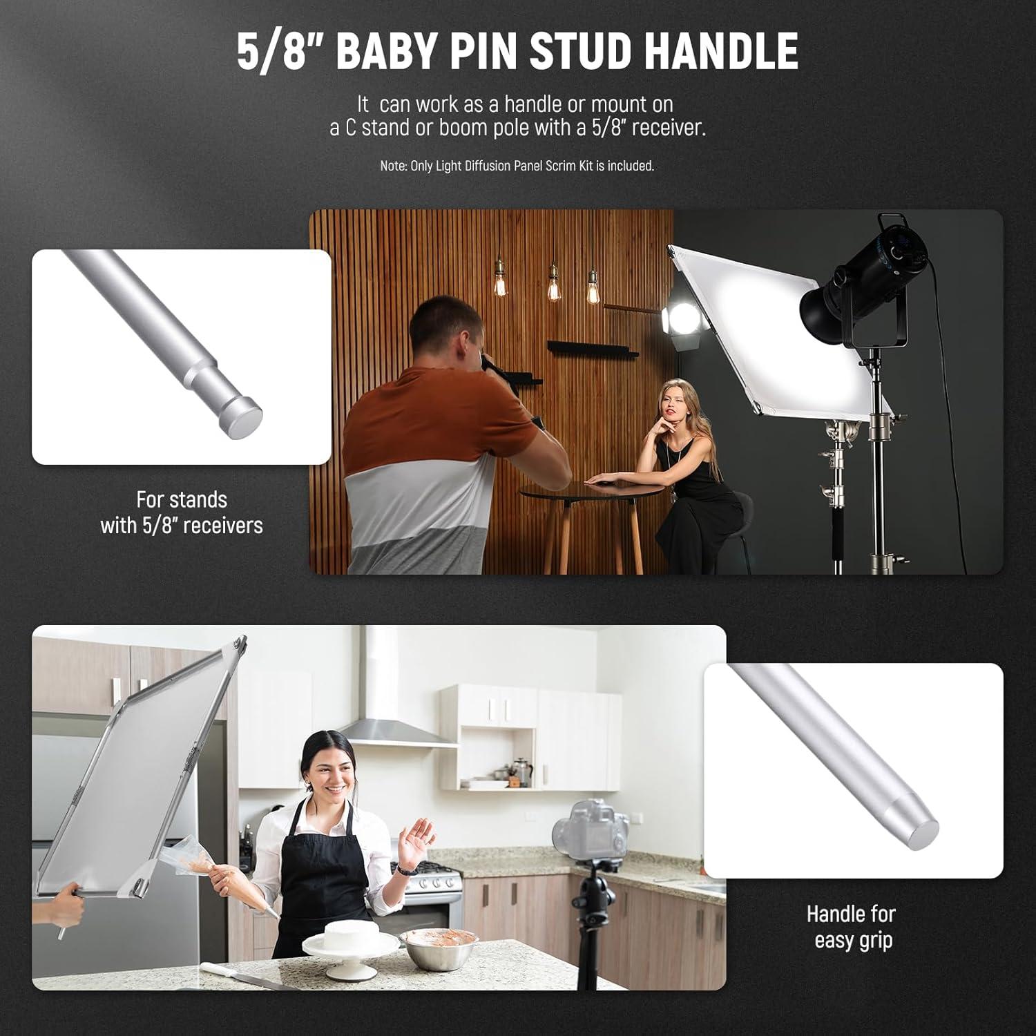 NEEWER Light Diffusion Panel Scrim Kit with Silver/White Reflector Film 35"x35" Foldable Frame with 5/8" Baby Pins Handle for C Stand 3 in 1 Diffuser for Studio Portrait Product Photography, SF9090F