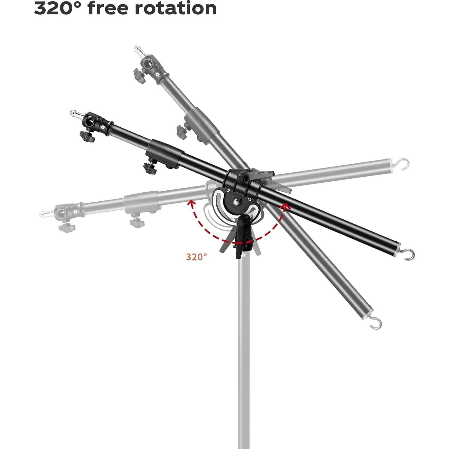 Soonpho Photography Extension Boom Arm for Light Stand/C-Stand,2.3ft to 4.9ft Ajustable Crossbar Holding Arm with 1/4" to 3/8" Screw