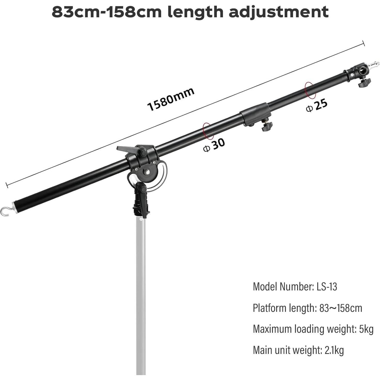 Soonpho Photography Extension Boom Arm for Light Stand/C-Stand,2.3ft to 4.9ft Ajustable Crossbar Holding Arm with 1/4" to 3/8" Screw