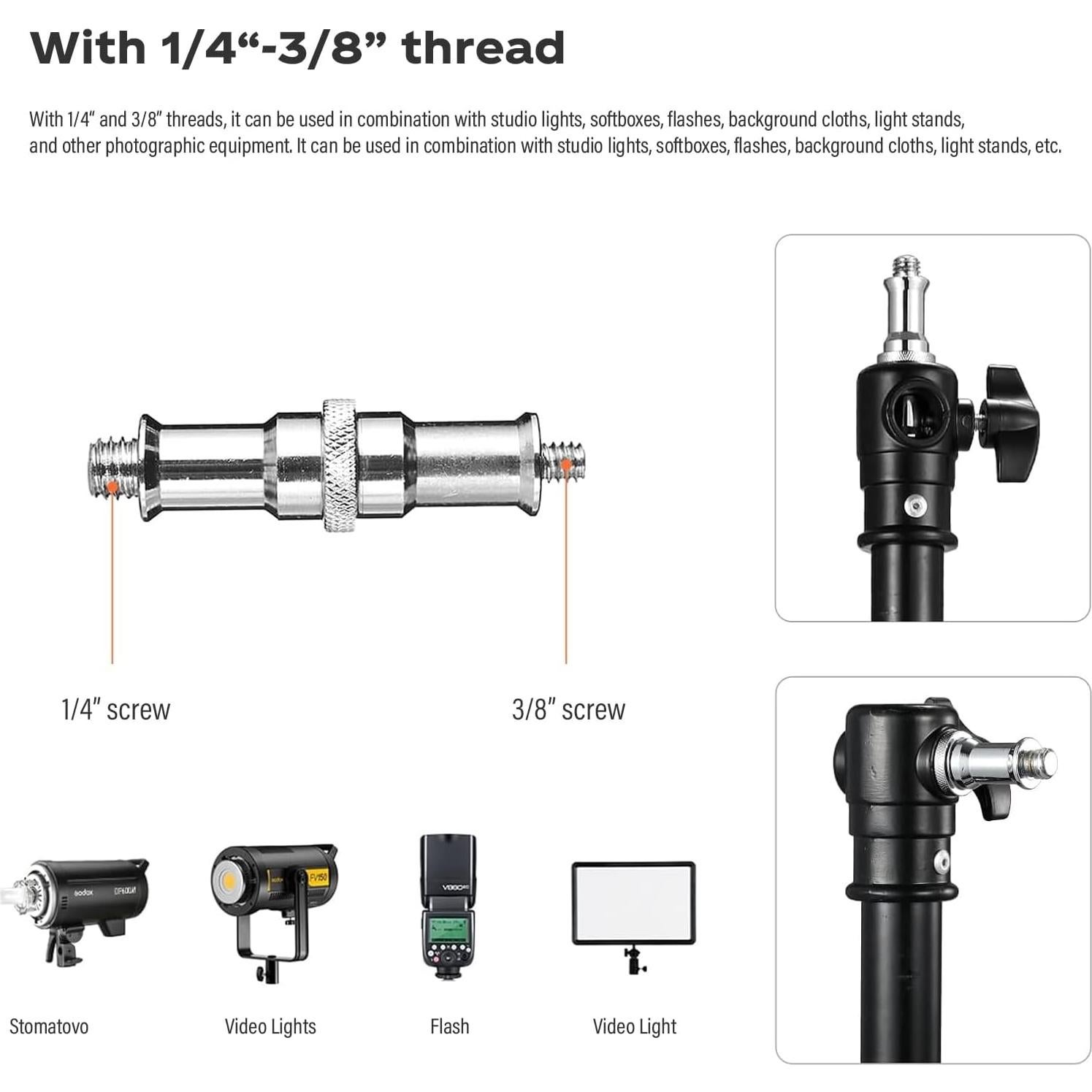 Soonpho Photography Extension Boom Arm for Light Stand/C-Stand,2.3ft to 4.9ft Ajustable Crossbar Holding Arm with 1/4" to 3/8" Screw