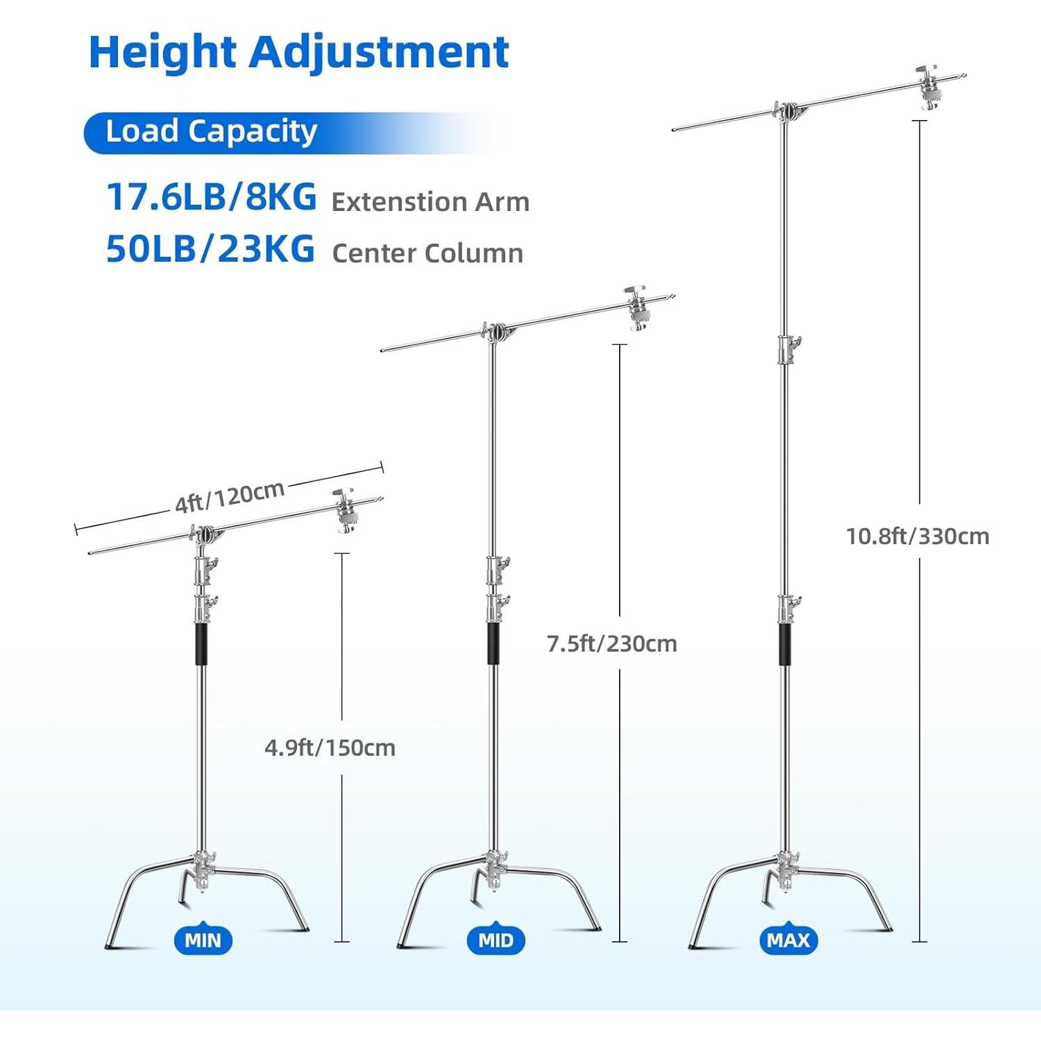 C-Stand Fotografía SAVWAY 320CM Acero Inoxidable Brazo Extensible
