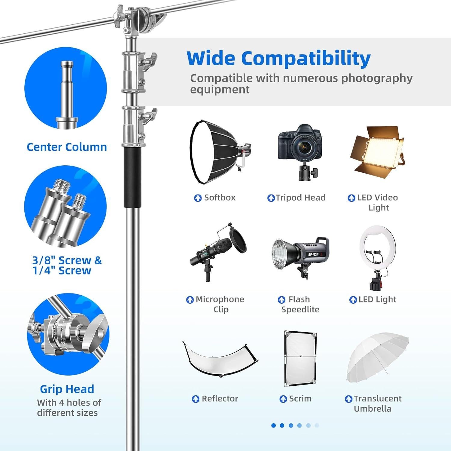 C-Stand Fotografía SAVWAY 320CM Acero Inoxidable Brazo Extensible