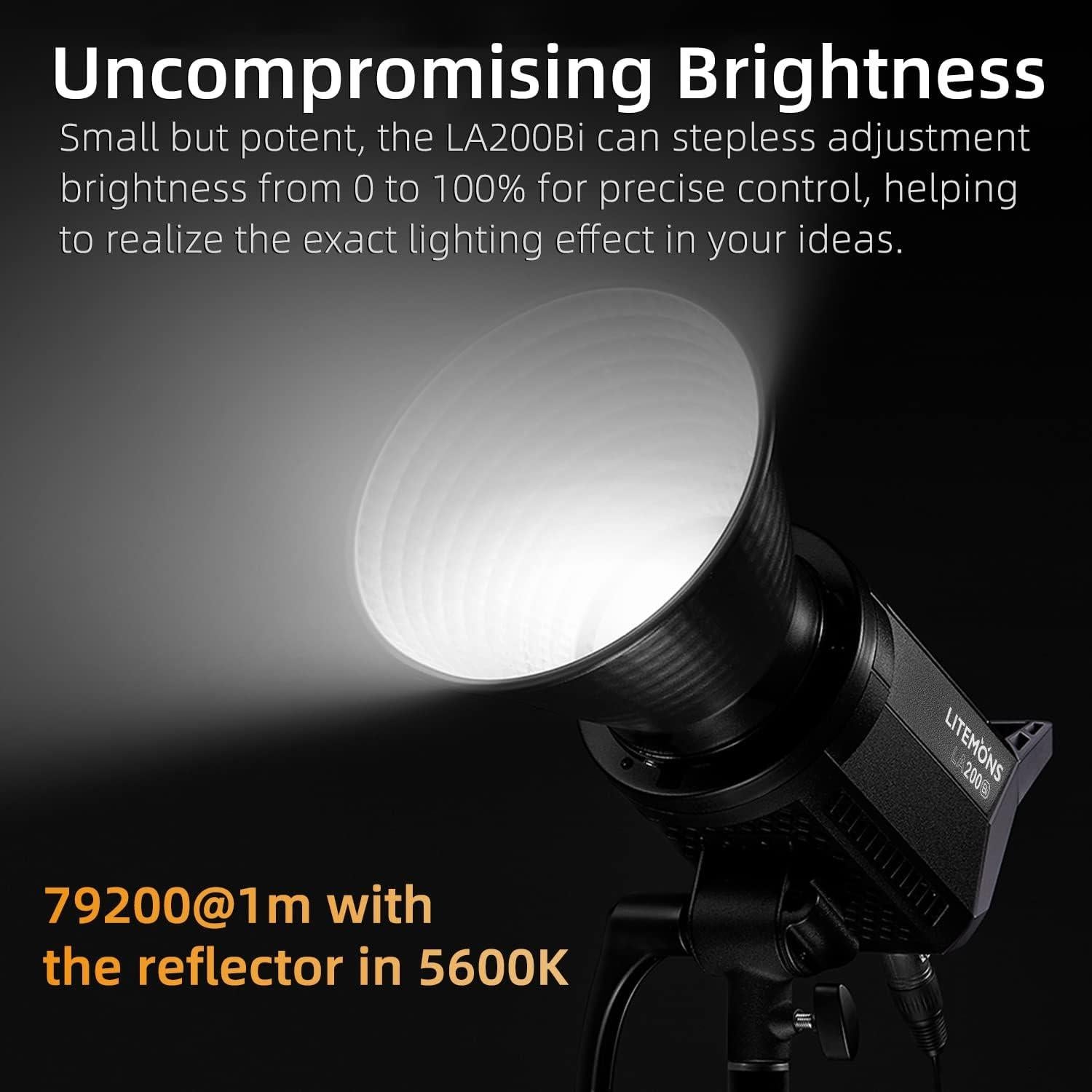 GODOX LA200Bi Bi-Color LED Video Light 230W 2800K-6500K 0%-100% Brightness Adjustment CRI96 TLCI97 Bluetooth APP Control Bowens Mount Suitable for Interview, Live Broadcast, Portrait, Video Shooting