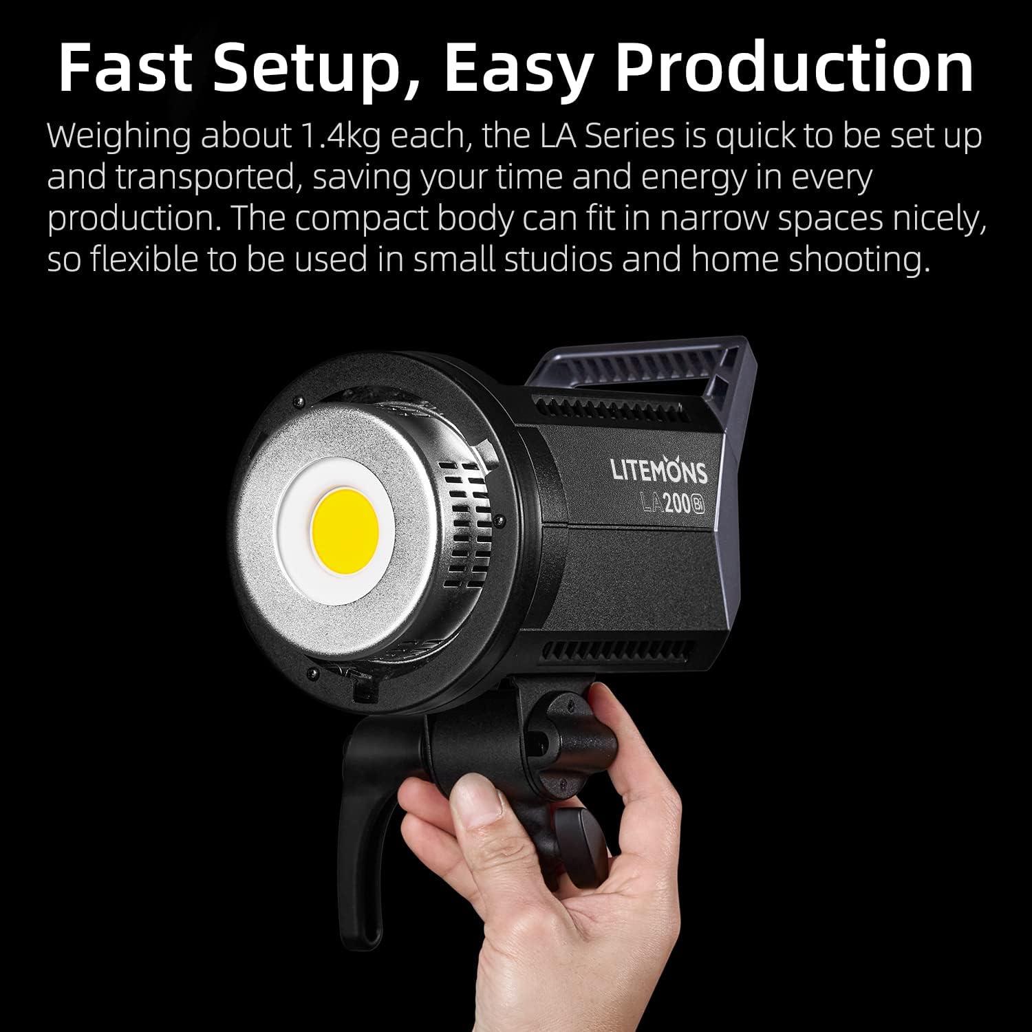 GODOX LA200Bi Bi-Color LED Video Light 230W 2800K-6500K 0%-100% Brightness Adjustment CRI96 TLCI97 Bluetooth APP Control Bowens Mount Suitable for Interview, Live Broadcast, Portrait, Video Shooting