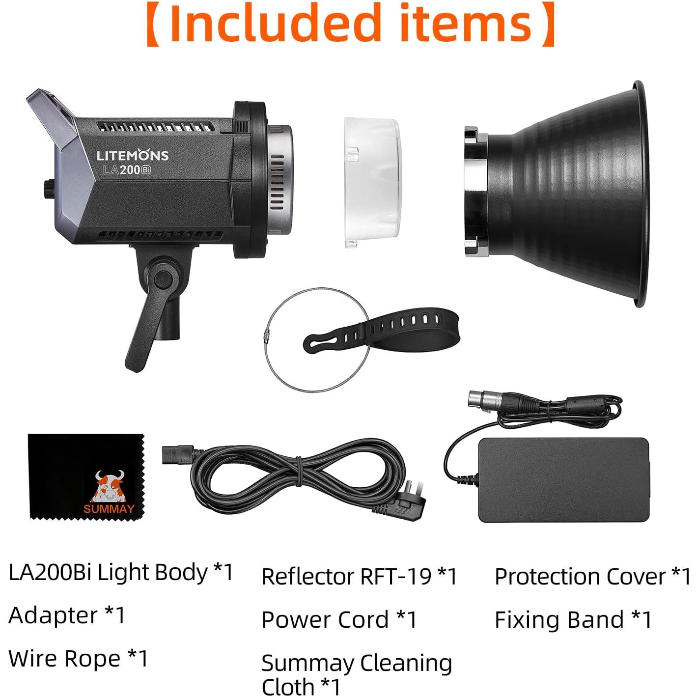 GODOX LA200Bi Bi-Color LED Video Light 230W 2800K-6500K 0%-100% Brightness Adjustment CRI96 TLCI97 Bluetooth APP Control Bowens Mount Suitable for Interview, Live Broadcast, Portrait, Video Shooting