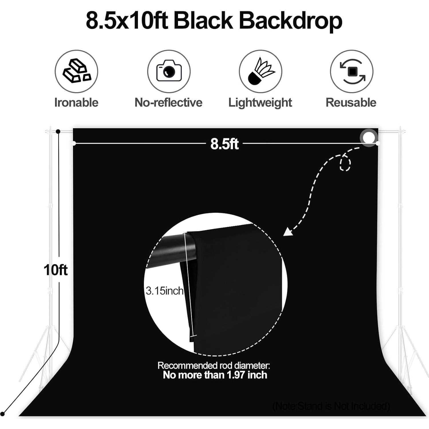 Fondo de Fotografía Negro EMART 2.59x3.05m para Estudio