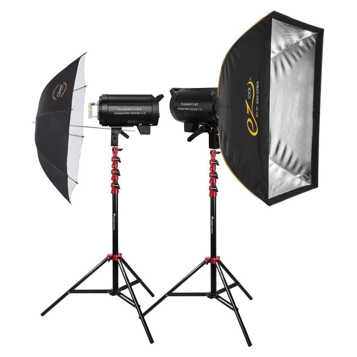 Kit de Flash de Estudio Flashpoint Pro 1000 III-V 1000W con Soportes y Softbox
