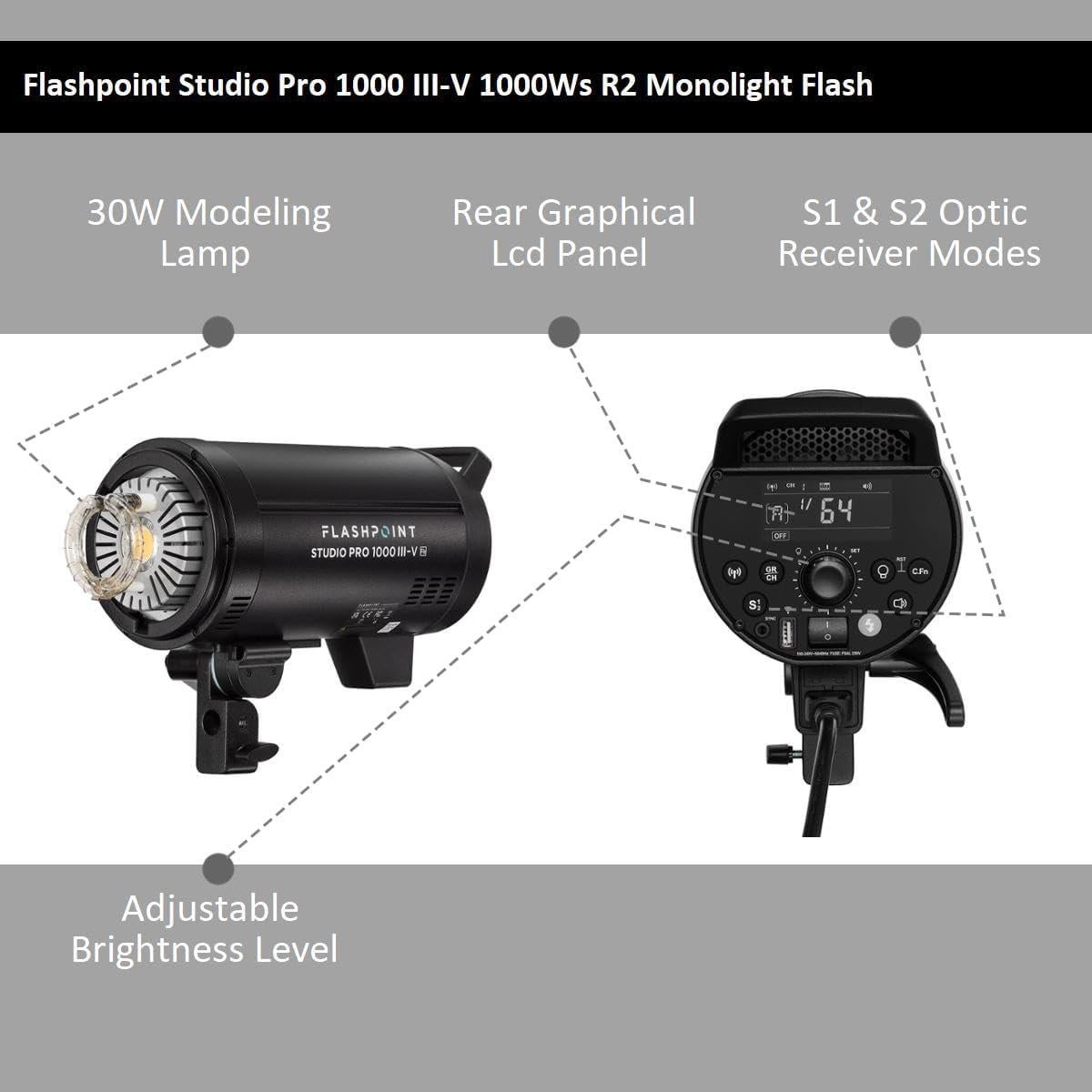 Kit de Flash de Estudio Flashpoint Pro 1000 III-V 1000W con Soportes y Softbox