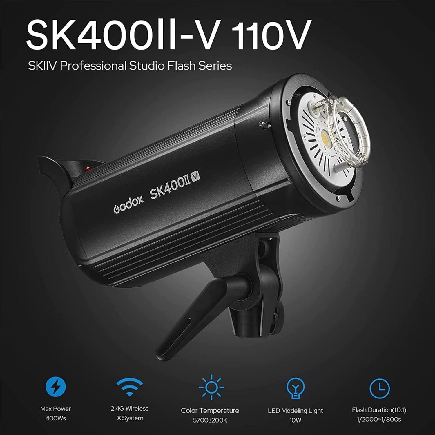 Godox SK400II-V 400Ws GN65 Photo Studio Strobe Flash Light Bowens Mount & 10W LED Modeling Lamp for Studio, Shooting, Location and Portrait Photography (SK400II Upgraded Version)