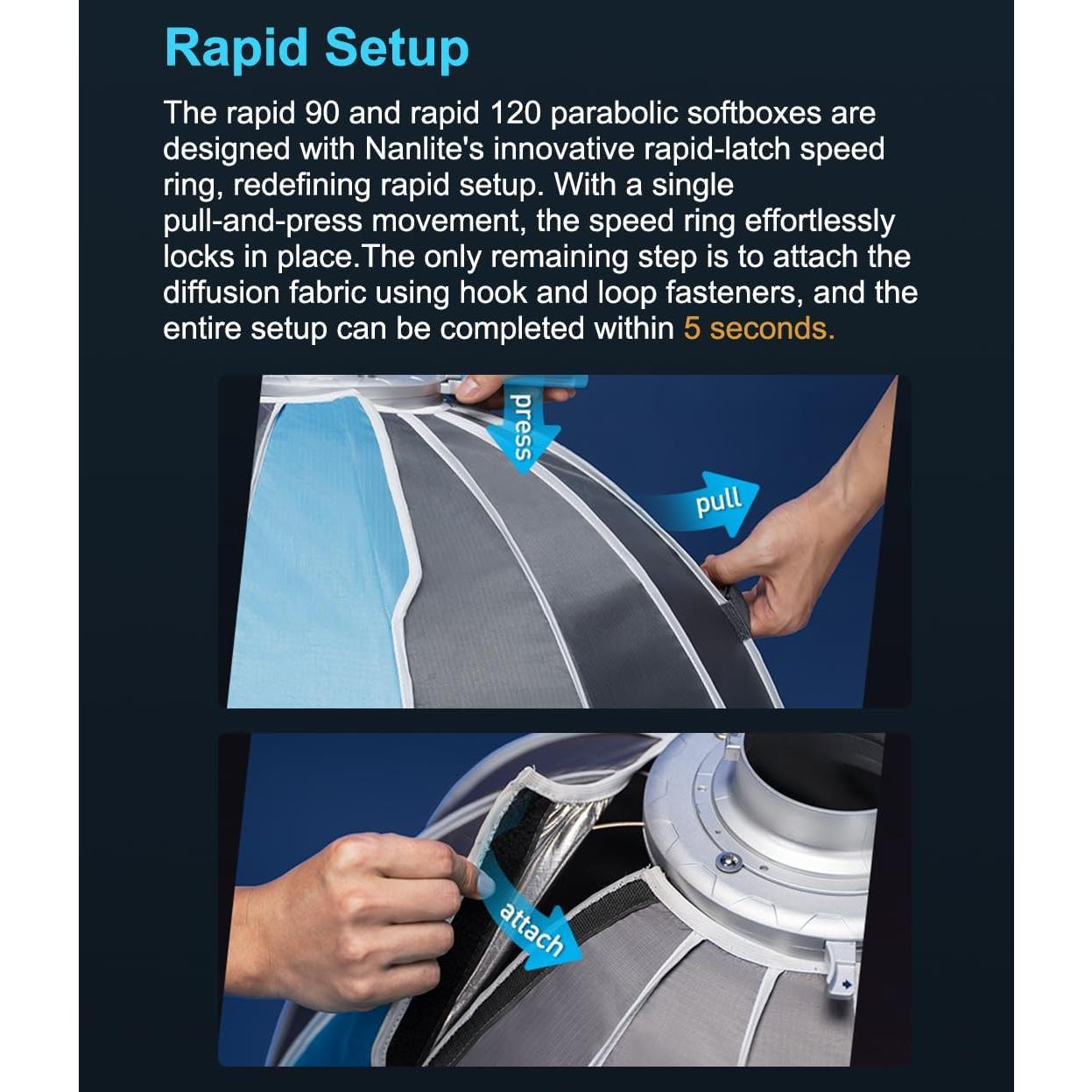 Softbox Profundo Nanlite SB-RP120 120cm Luz Suave Rápida