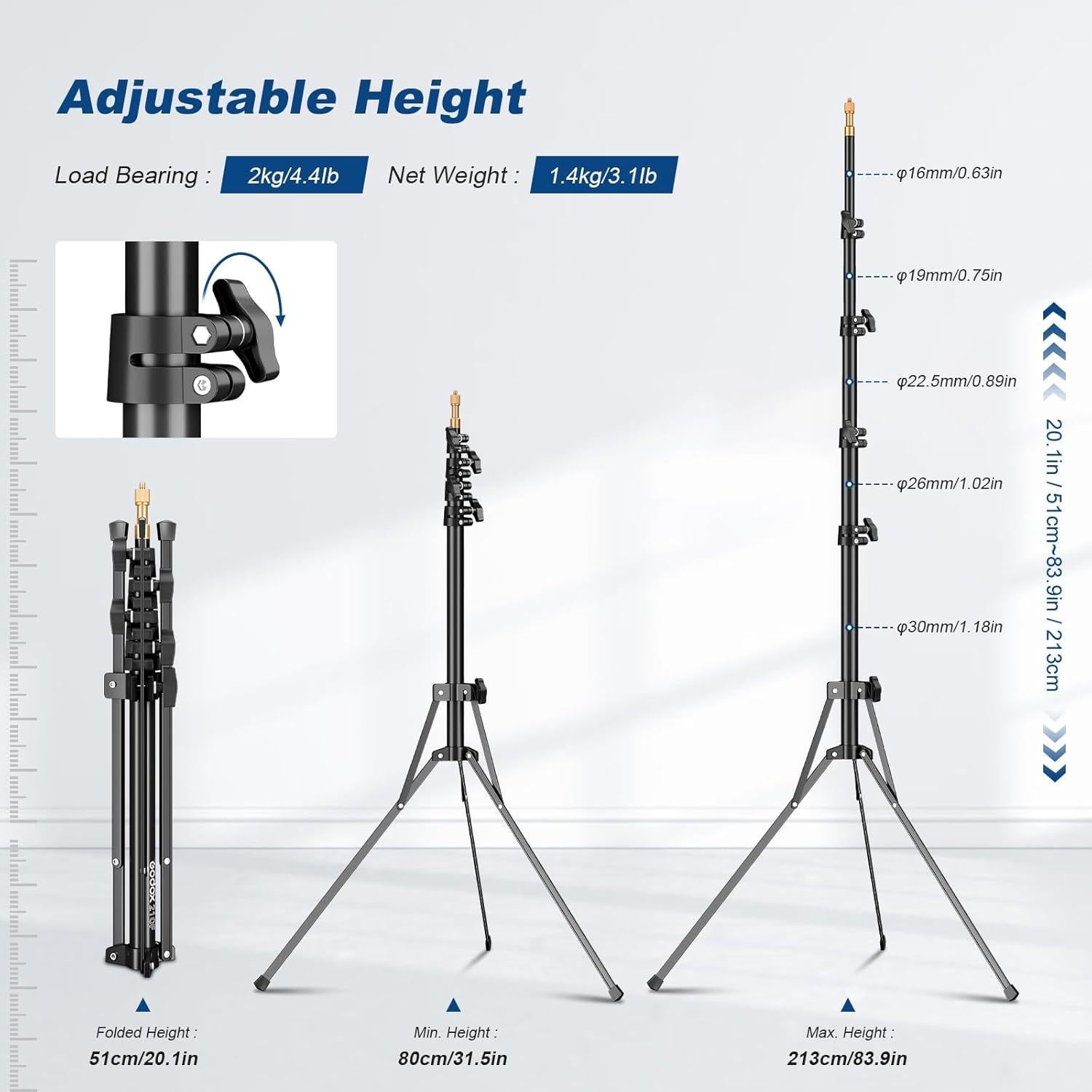 Soporte de Luz Godox 210cm Extensible con Tornillo Universal