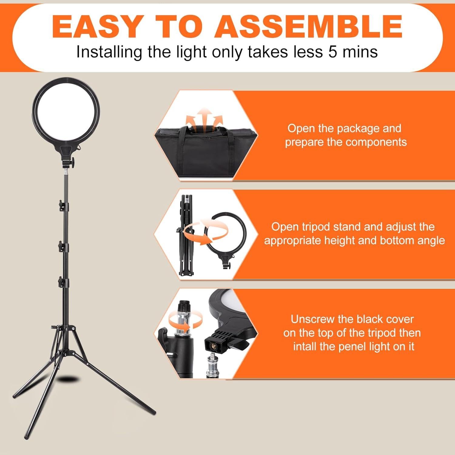 Kit de Luz de Anillo Jiang&Rong 2 Paneles 10" con Trípode 65"