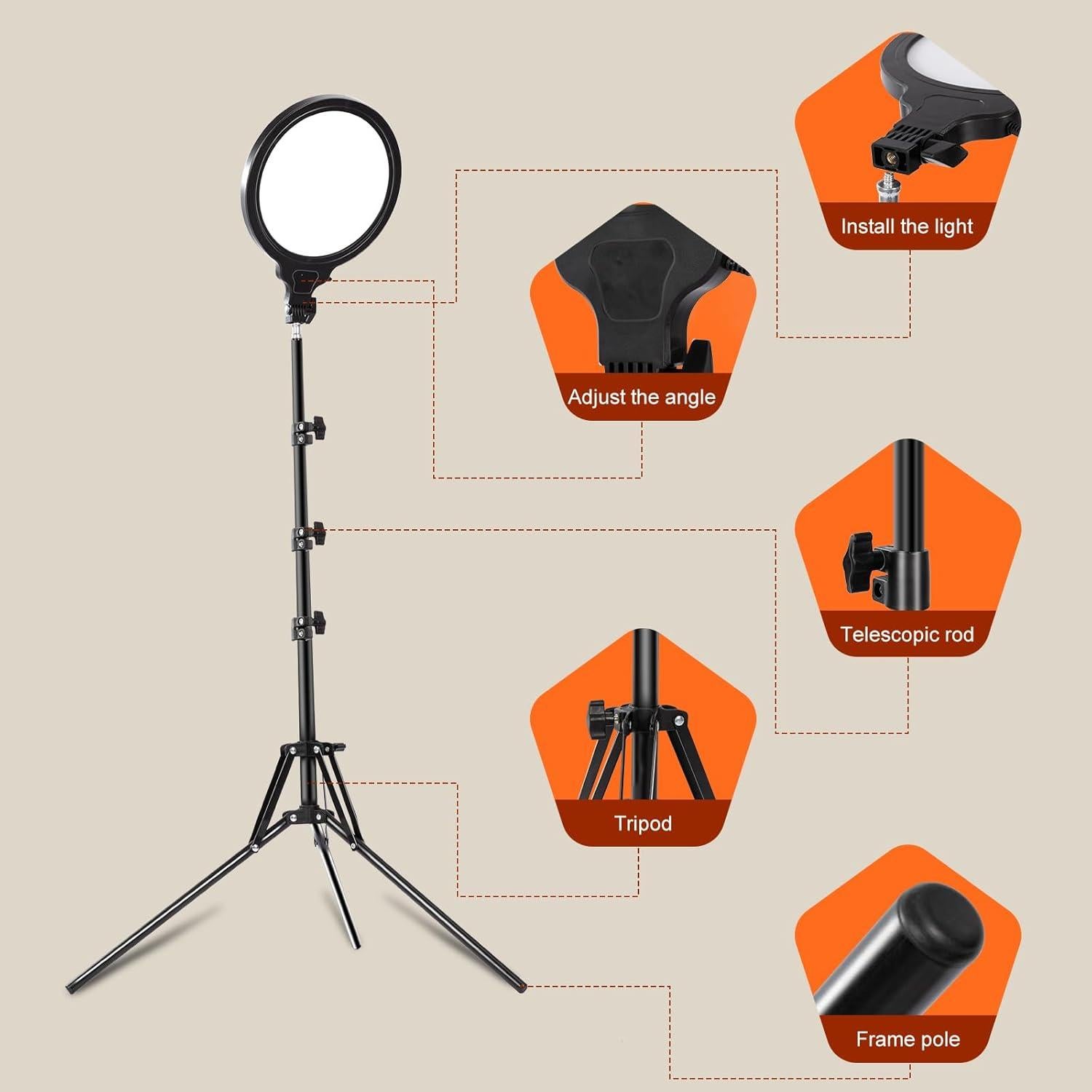 Kit de Luz de Anillo Jiang&Rong 2 Paneles 10" con Trípode 65"