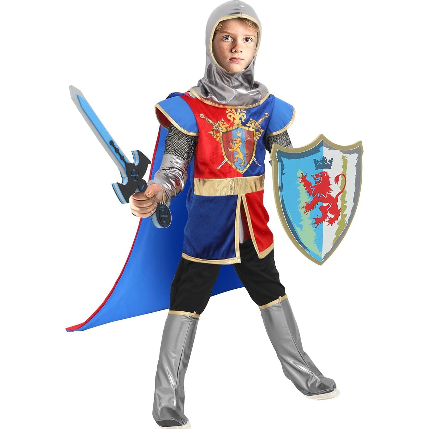 G.C Kids Knight Costume Toddler Boy Dress Up Clothes Medieval Costumes with Cape Toys Accessories Halloween Cosplay Gifts