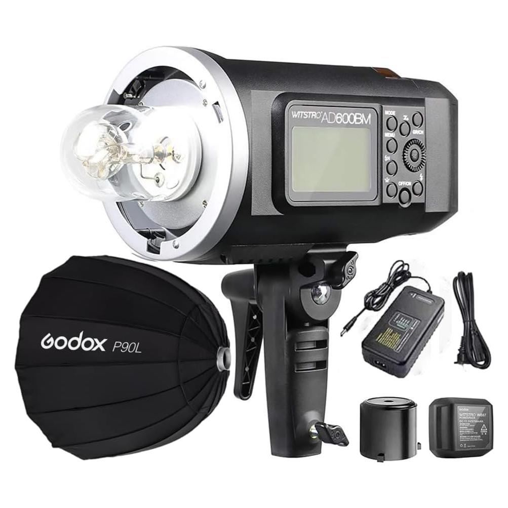 Godox AD600BM Bowens Mount 600Ws GN87 High Speed Sync Outdoor Studio Flash Strobe Monolight Light with Godox P90L Softbox, 2.4G Wireless X System & 8700mAh Battery with 15x17cm Softbox & Filter