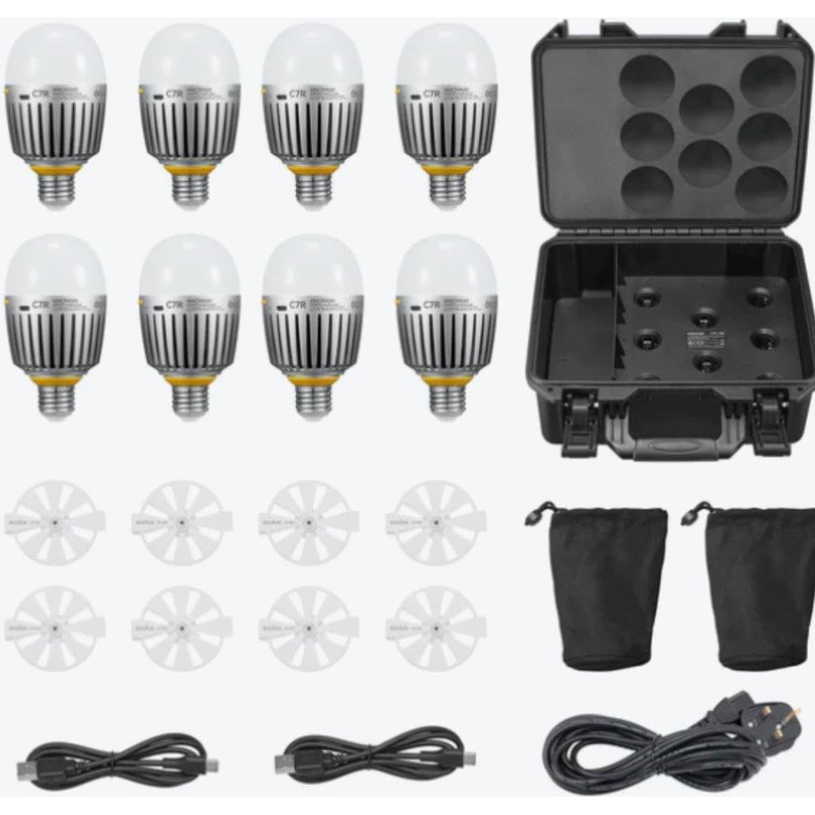 Kit de 8 Luces Creativas Godox C7R RGBWW 7W Batería Incorporada