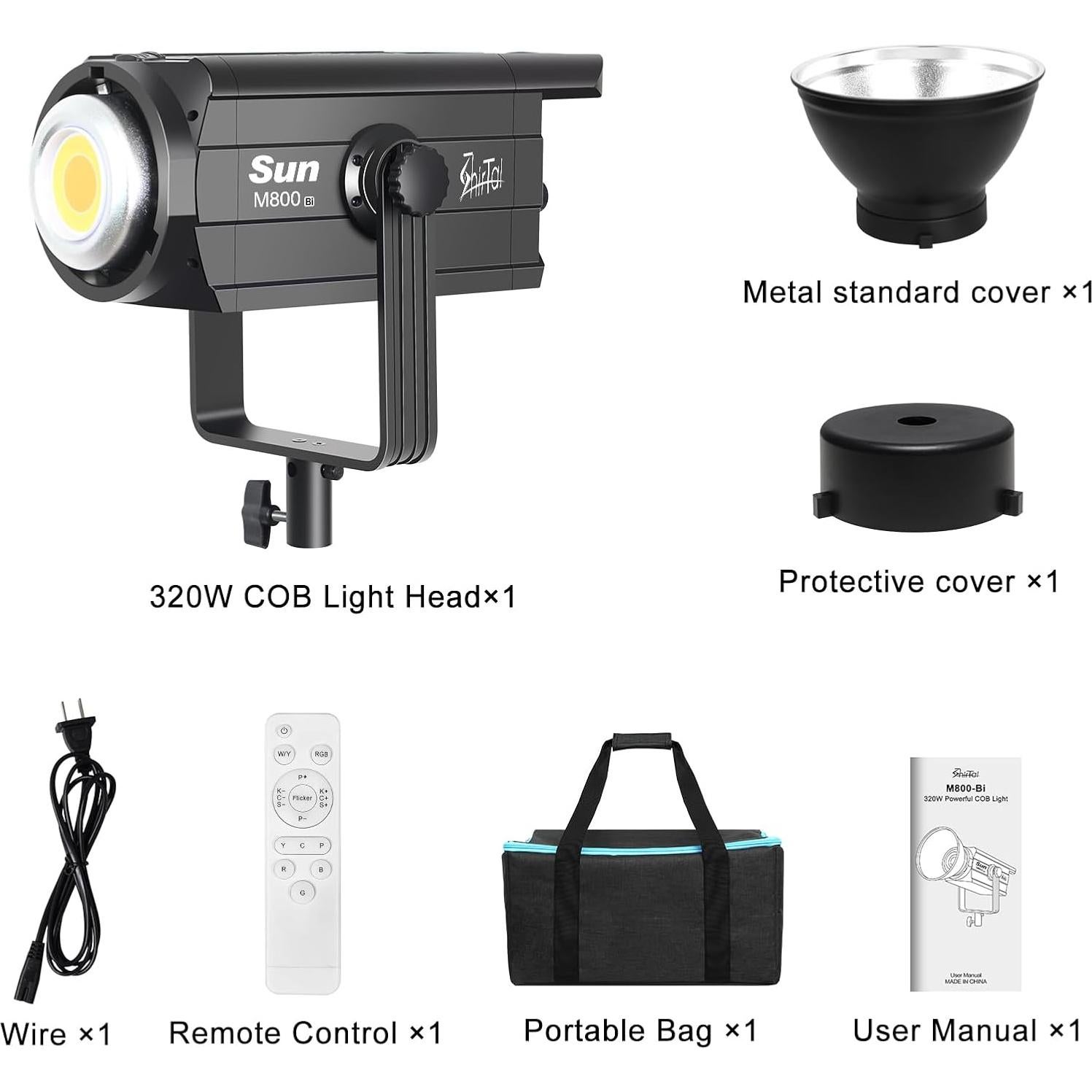 Luz de Video COB 320W Shirtal M800-Bi Bi Color 2700K-6500K