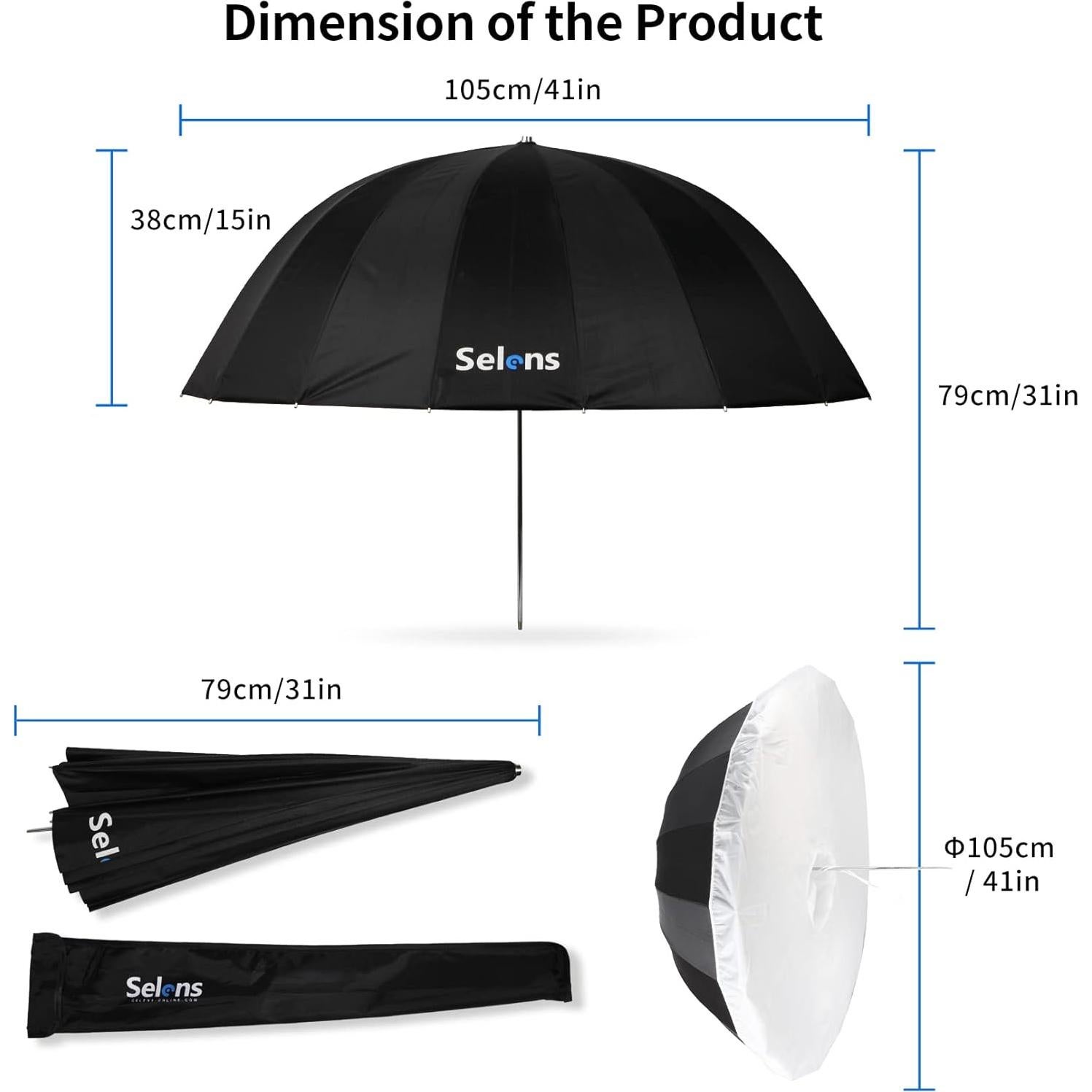 Paraguas Parabólico Selens 41" (104 cm) con Difusor Plegable
