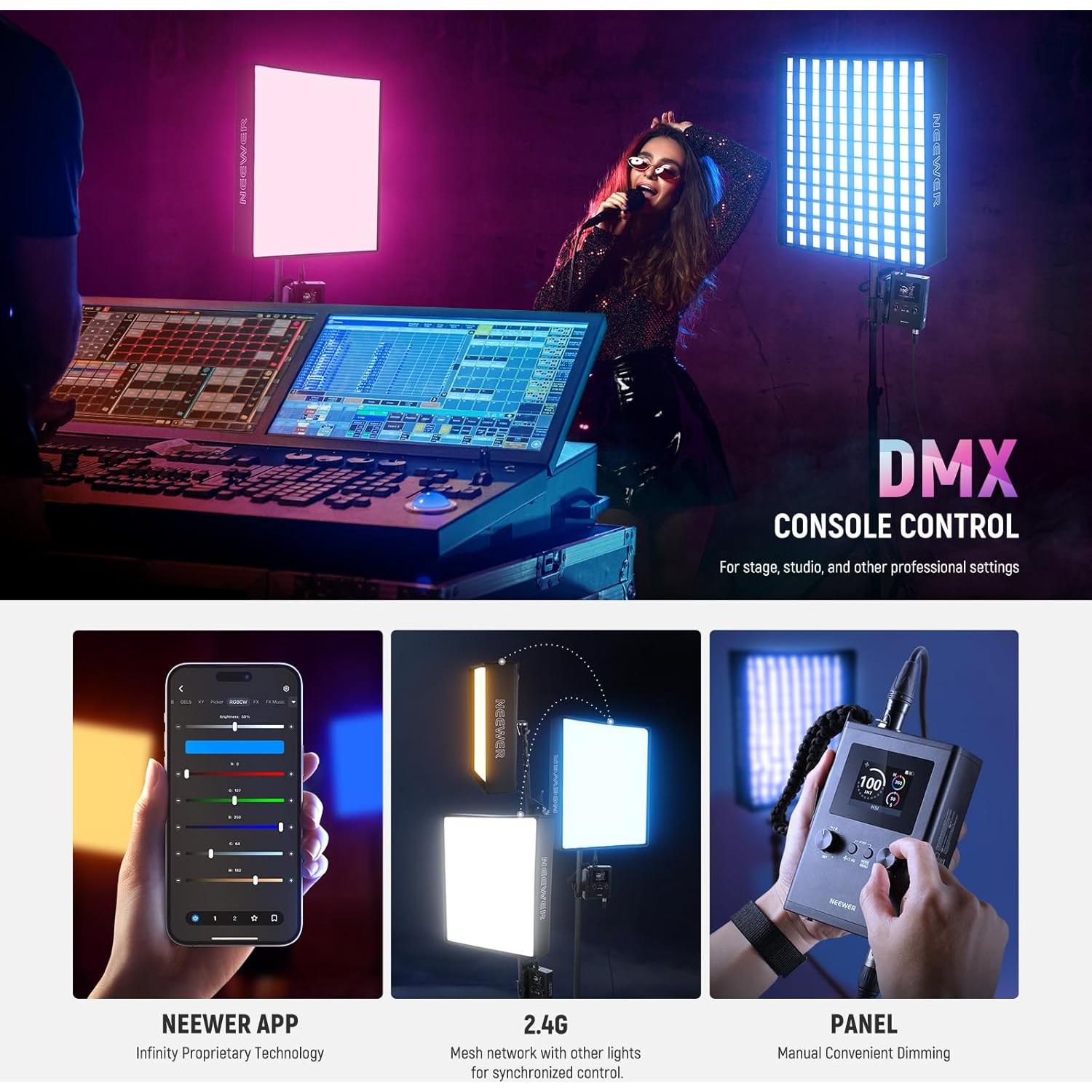 Kit de Luz LED NEEWER 115W RGB con Softbox y Flash 200Ws