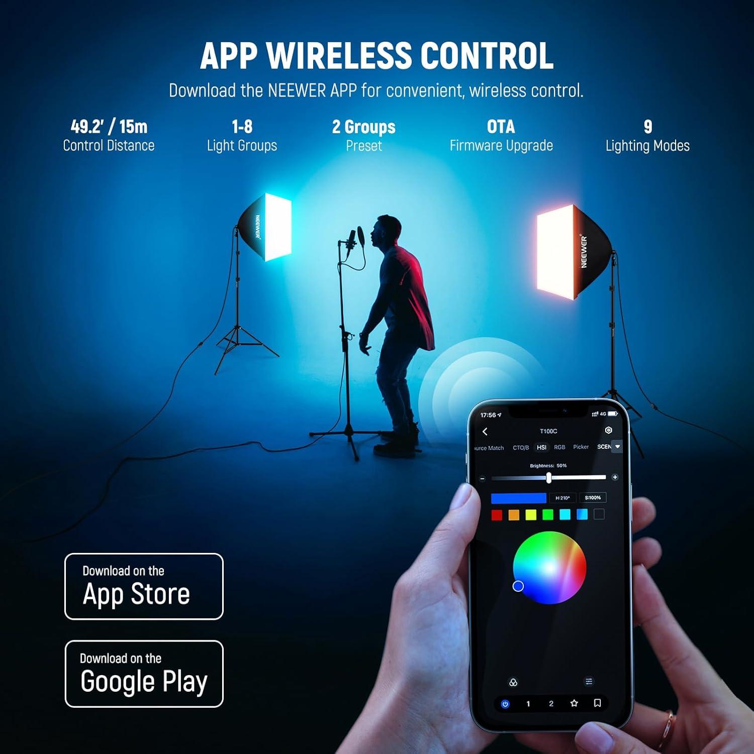 Kit de Iluminación Softbox RGB NEEWER con Bombillas LED 26W