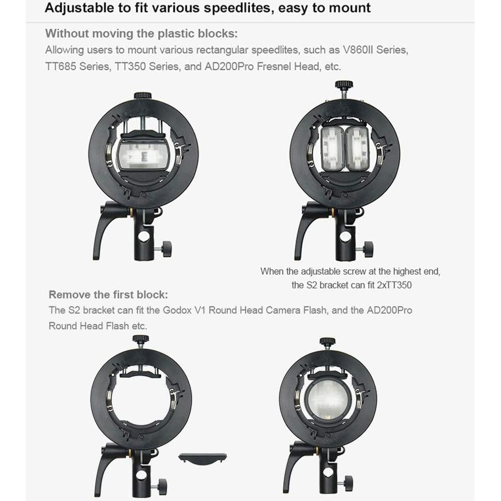 Soporte Godox S2 Speedlite tipo S para Bowens - Compatible con V1 AD200Pro AD400Pro