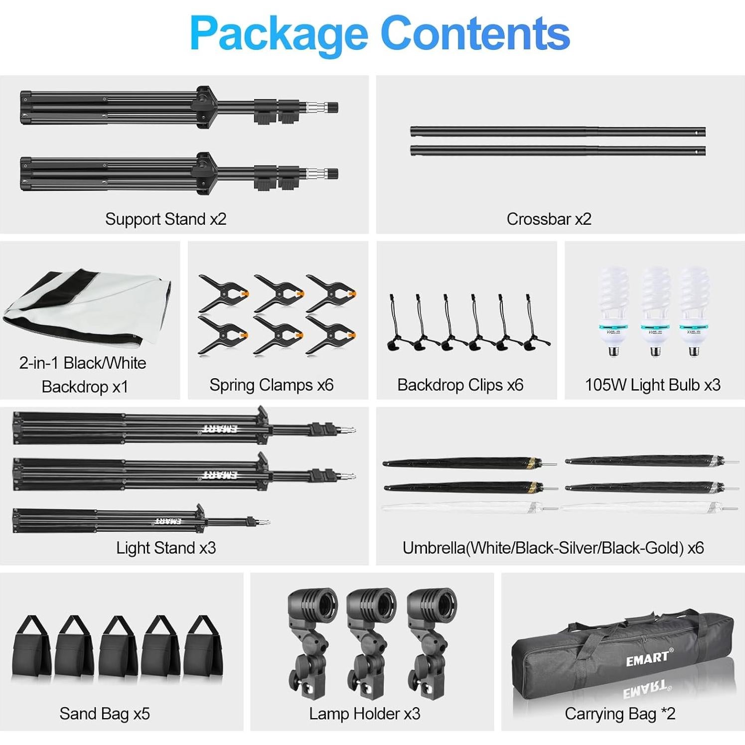 Kit de Fotografía EMART 2-en-1 6.5x10ft con Iluminación 105W