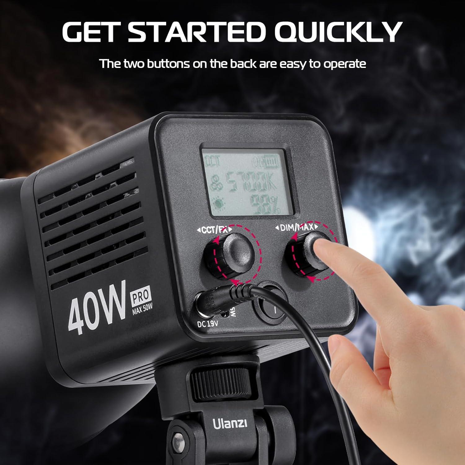 Luz LED Portátil ULANZI 40W Pro con Batería 3400mAh y Temperatura de Color Ajustable