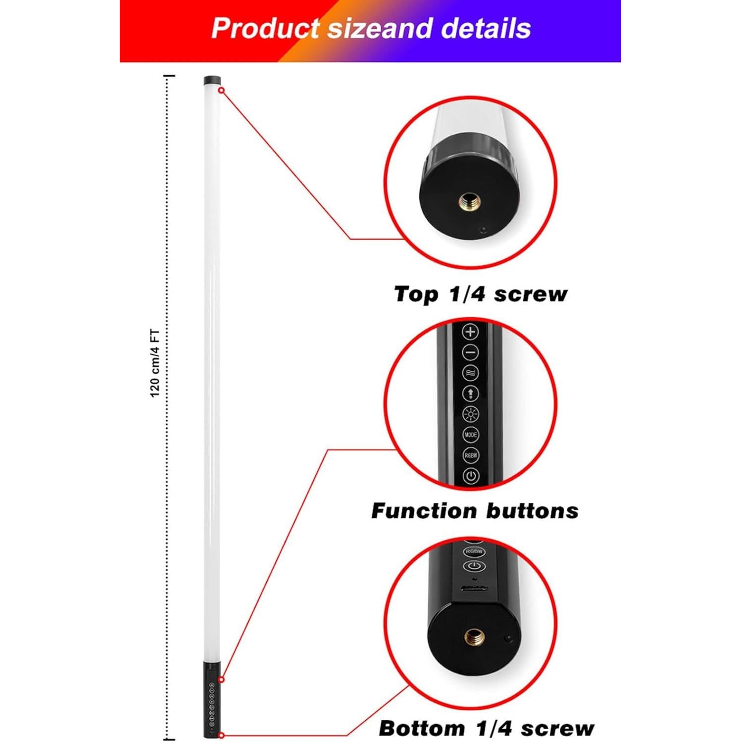 6 Pack Luz de Tubo RGB Portátil ZDMDRGB TL-130C 4800mAh