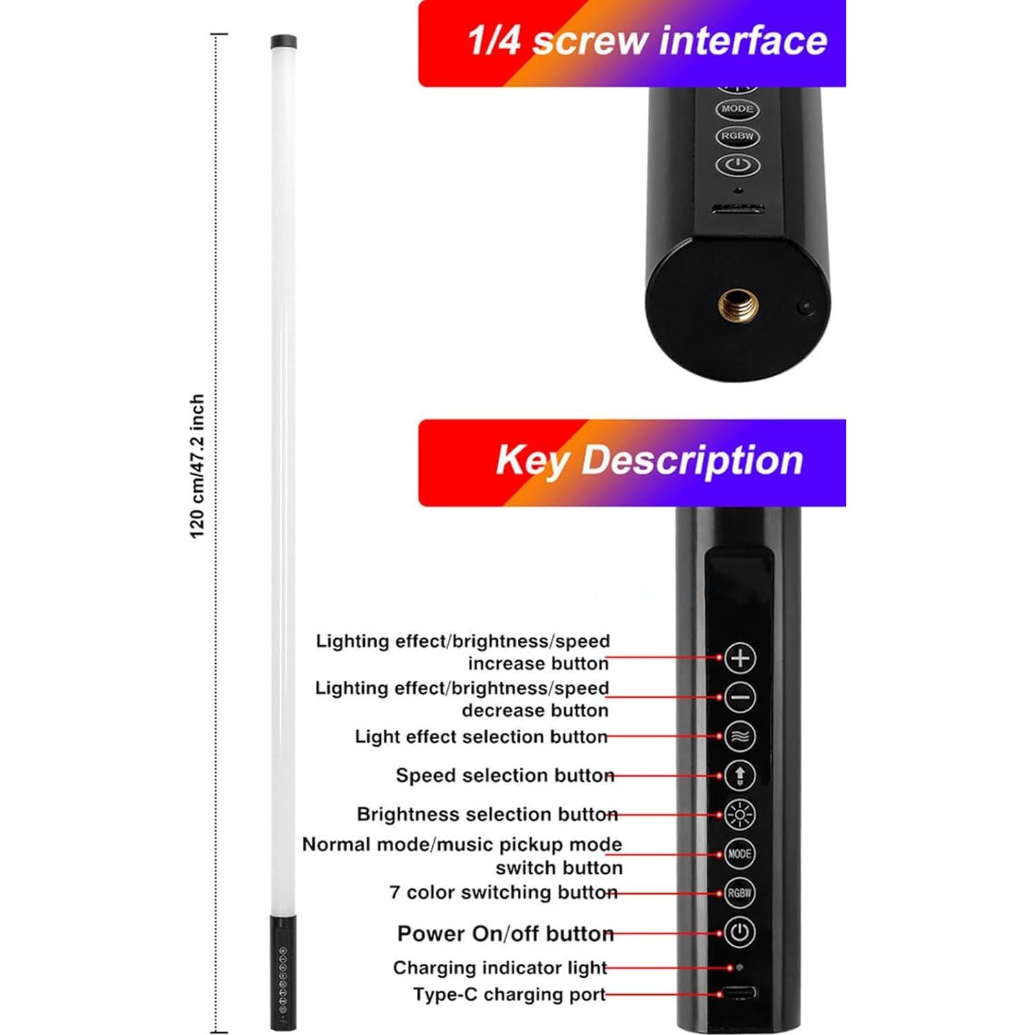 6 Pack Luz de Tubo RGB Portátil ZDMDRGB TL-130C 4800mAh