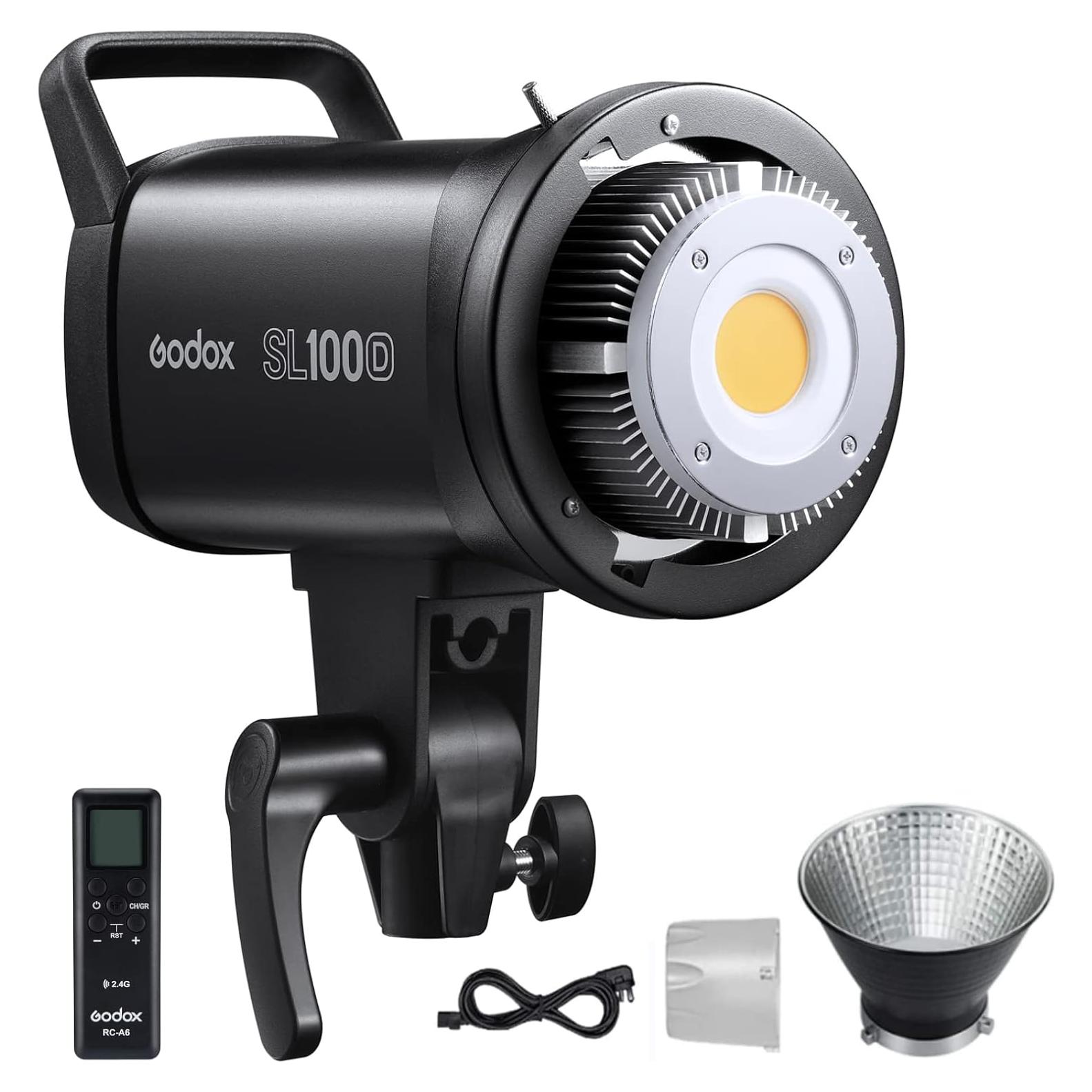 Godox SL100D Daylight LED Video Light, 100W 5600K 32100Lux @1M CRI 96+TLCI 97+ Bowens Mount COB LED Continuous Light, 8 FX Effects 0-100% Brightness Studio Light with APP Control
