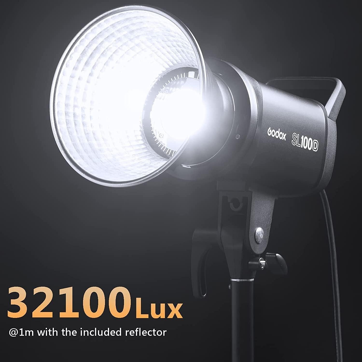 Godox SL100D Daylight LED Video Light, 100W 5600K 32100Lux @1M CRI 96+TLCI 97+ Bowens Mount COB LED Continuous Light, 8 FX Effects 0-100% Brightness Studio Light with APP Control