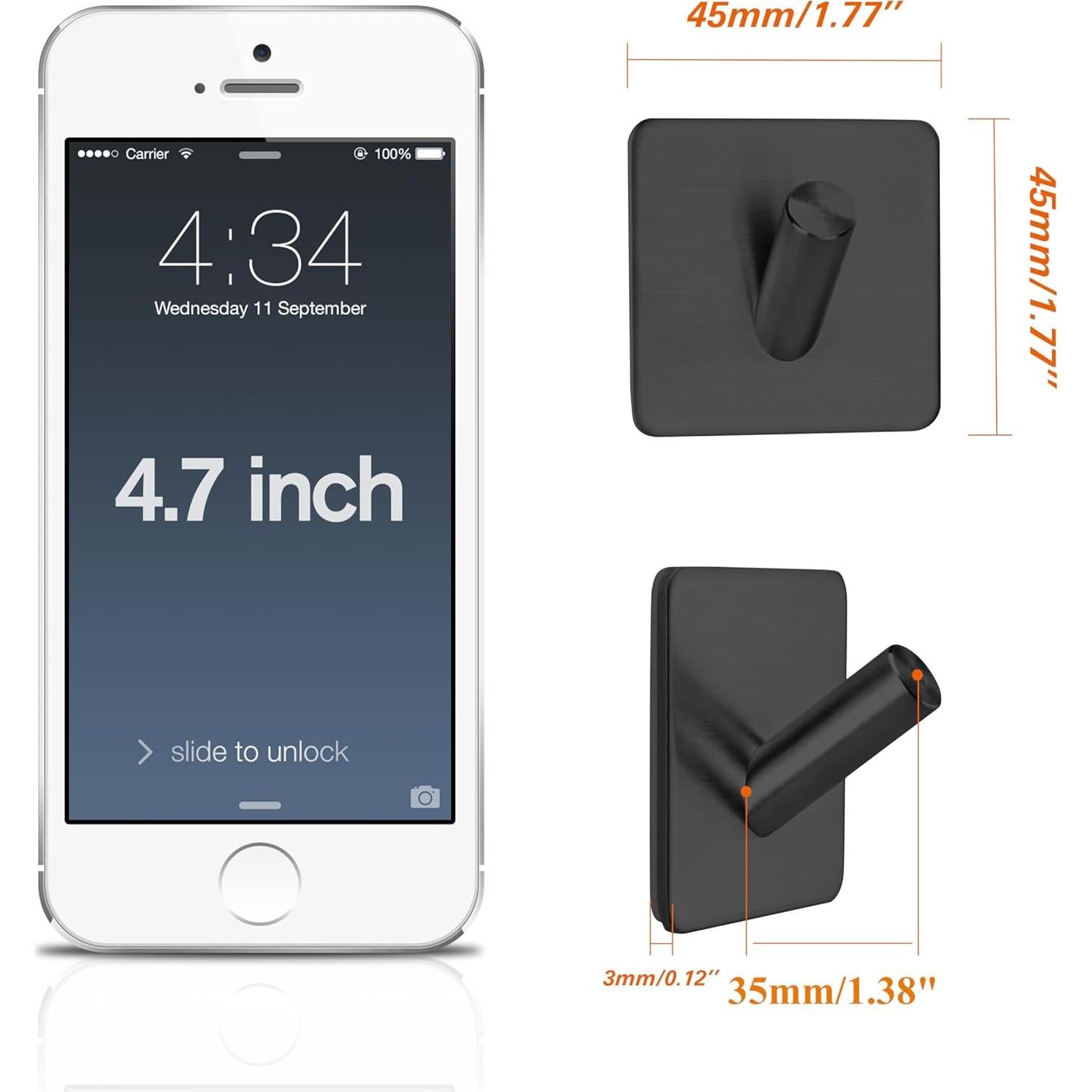 Ganchos Adhesivos Fotosnow 4 Piezas Acero Inoxidable Negro