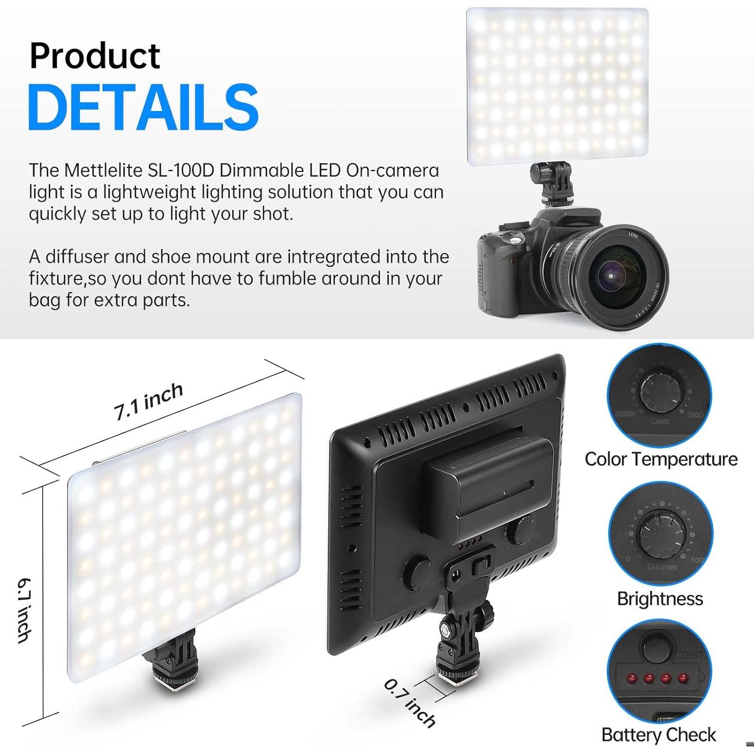 Luz de Video LED Mettlelite SL100D Bi-Color 3200K-5600K
