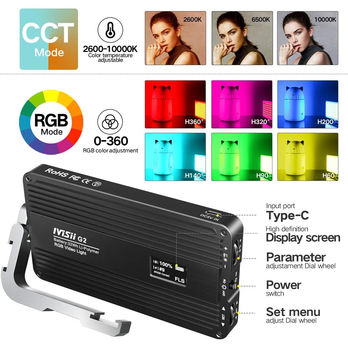 Luz Portátil LED RGB IVISII G2 12W Batería 4300mAh