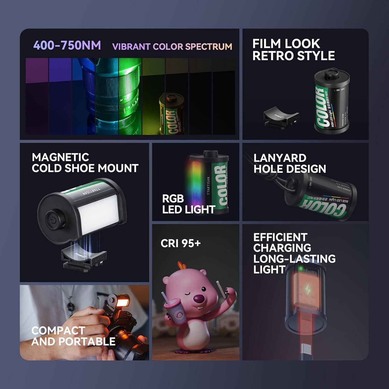 Mini Luz LED RGB TTArtisan 400-750nm Recargable para Fotografía