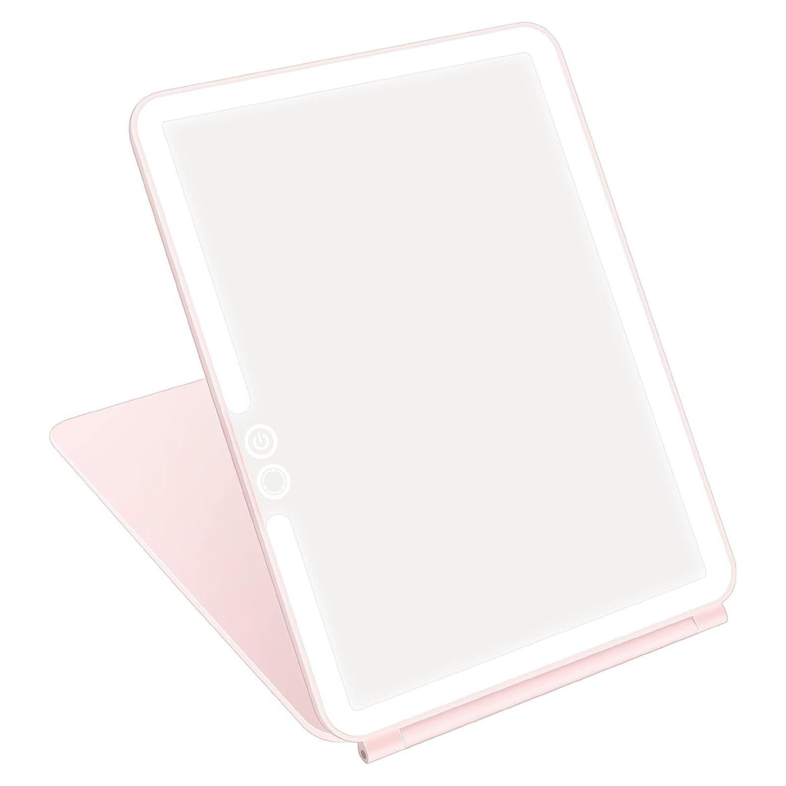 Espejo de Viaje Plegable deweisn con Luz LED Rosa 25.5x19cm