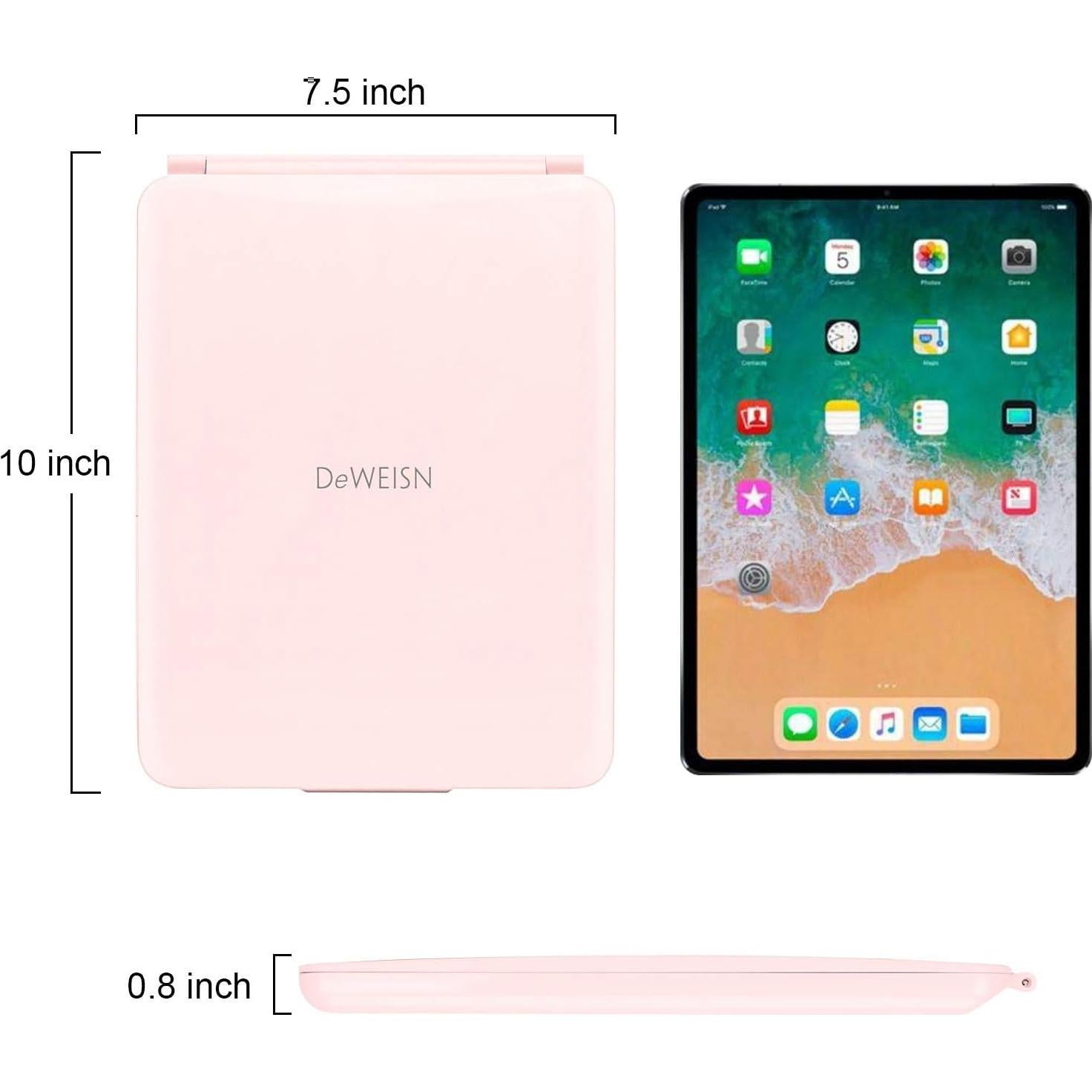 Espejo de Viaje Plegable deweisn con Luz LED Rosa 25.5x19cm