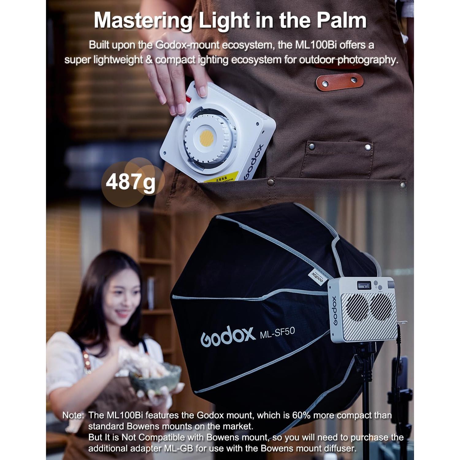 Godox ML100Bi 120W Luz LED Bi-Color 2800K-6500K para Estudio