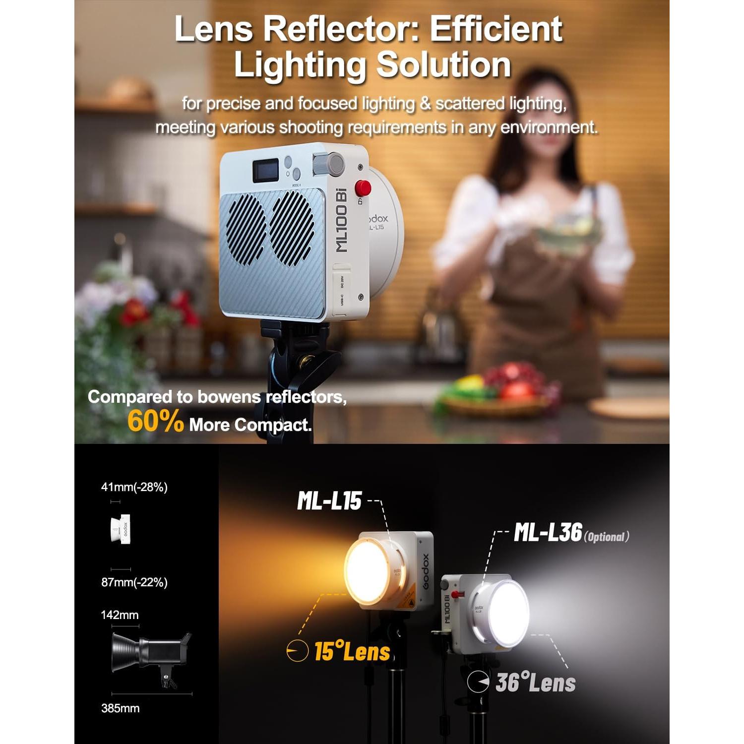 Godox ML100Bi 120W Luz LED Bi-Color 2800K-6500K para Estudio