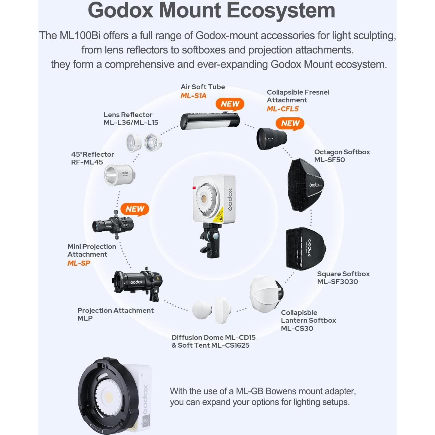 Godox ML100Bi 120W Luz LED Bi-Color 2800K-6500K para Estudio