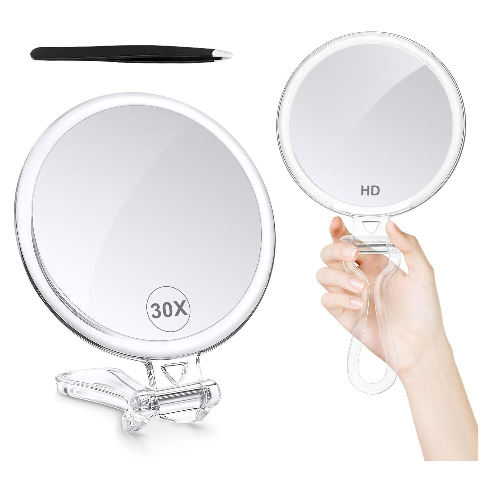 B Beauty Planet 30X Magnifying Mirror for Travel with Handle, Double-Sided 1X/30X Magnification Hand Mirror for Makeup,Travel Mirror for Desk 5 Inches
