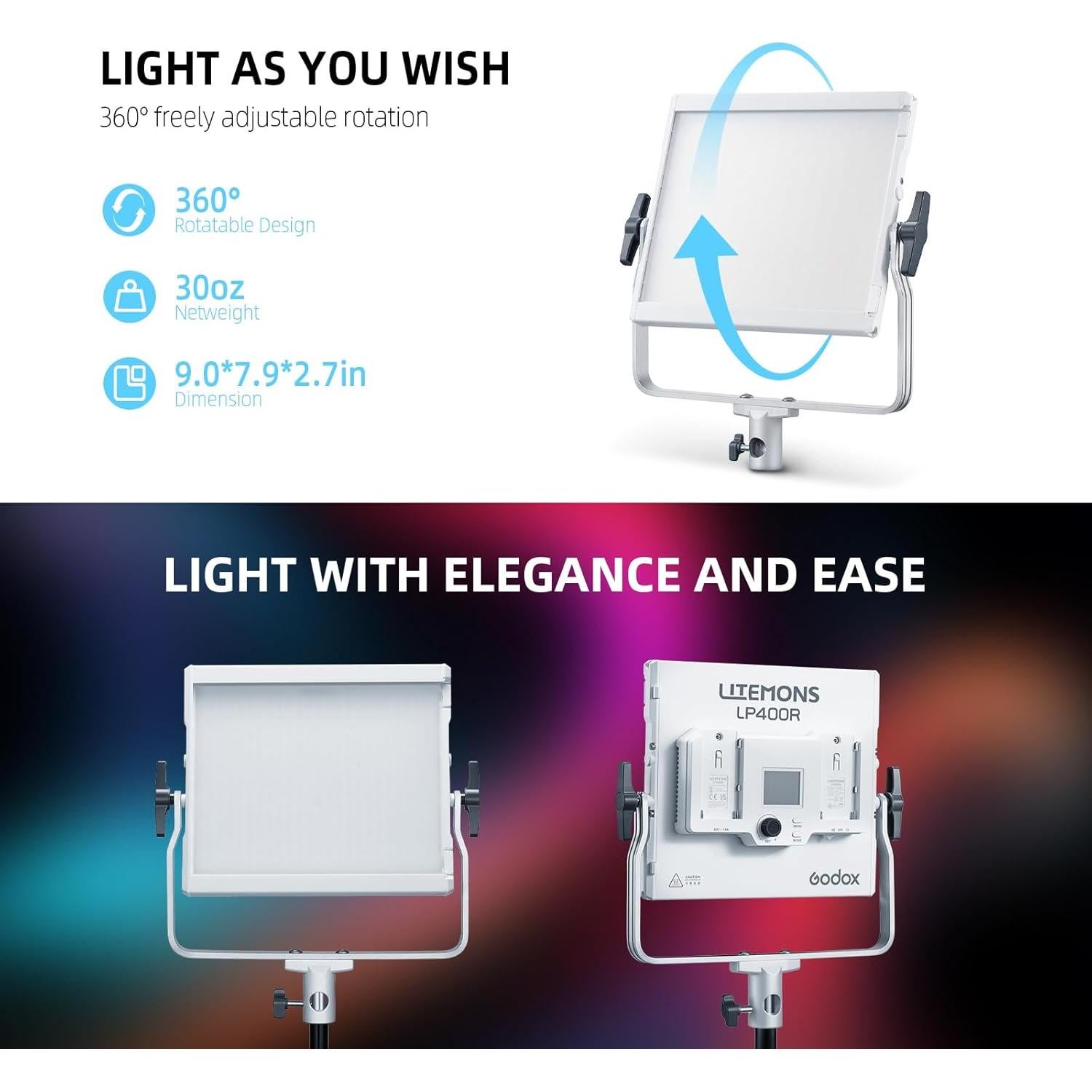 Luz LED RGB Godox LP400R 36W 1800K-10000K 6480Lux