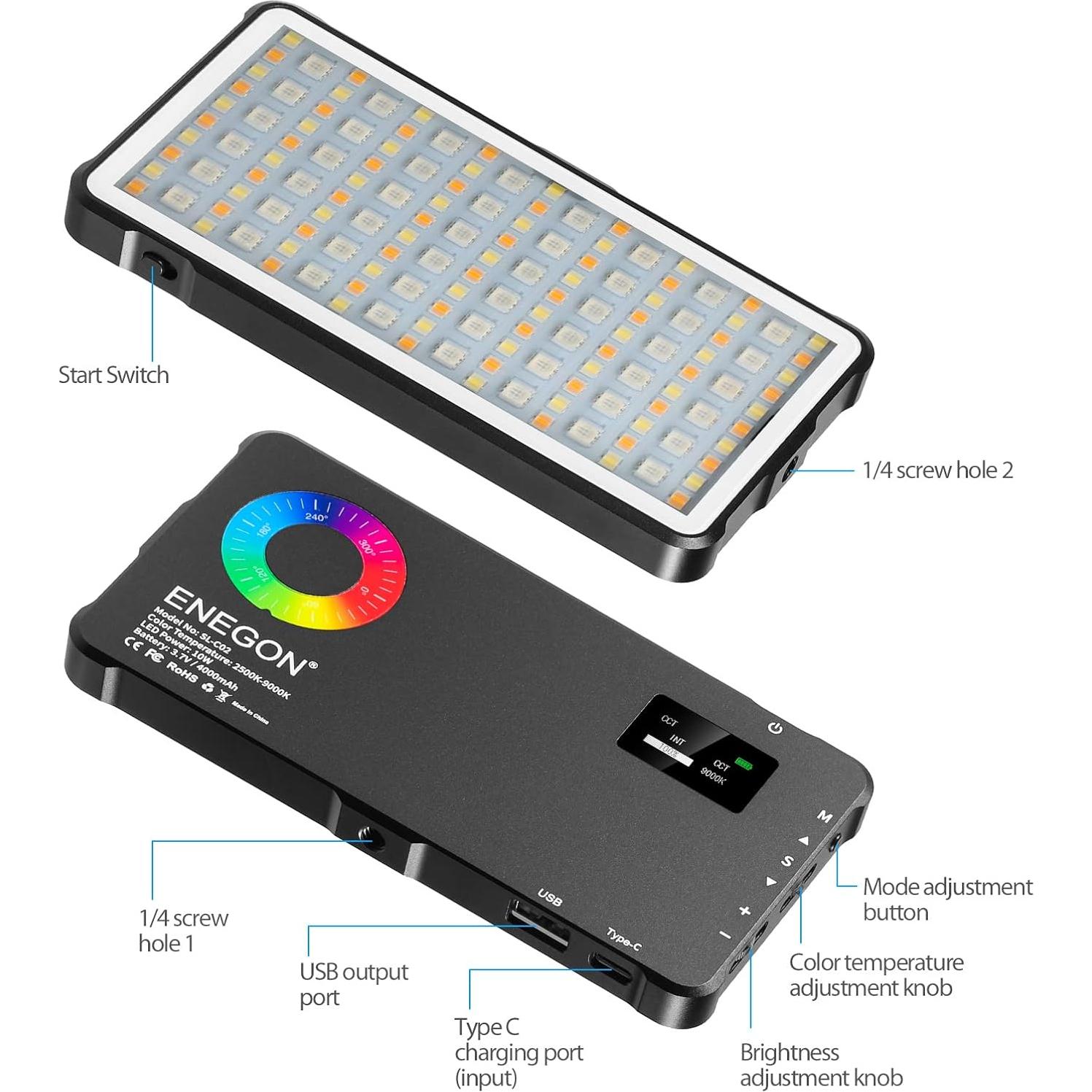 Luz de Video RGB ENEGON 4000mAh LED para Cámara 2500-9000K