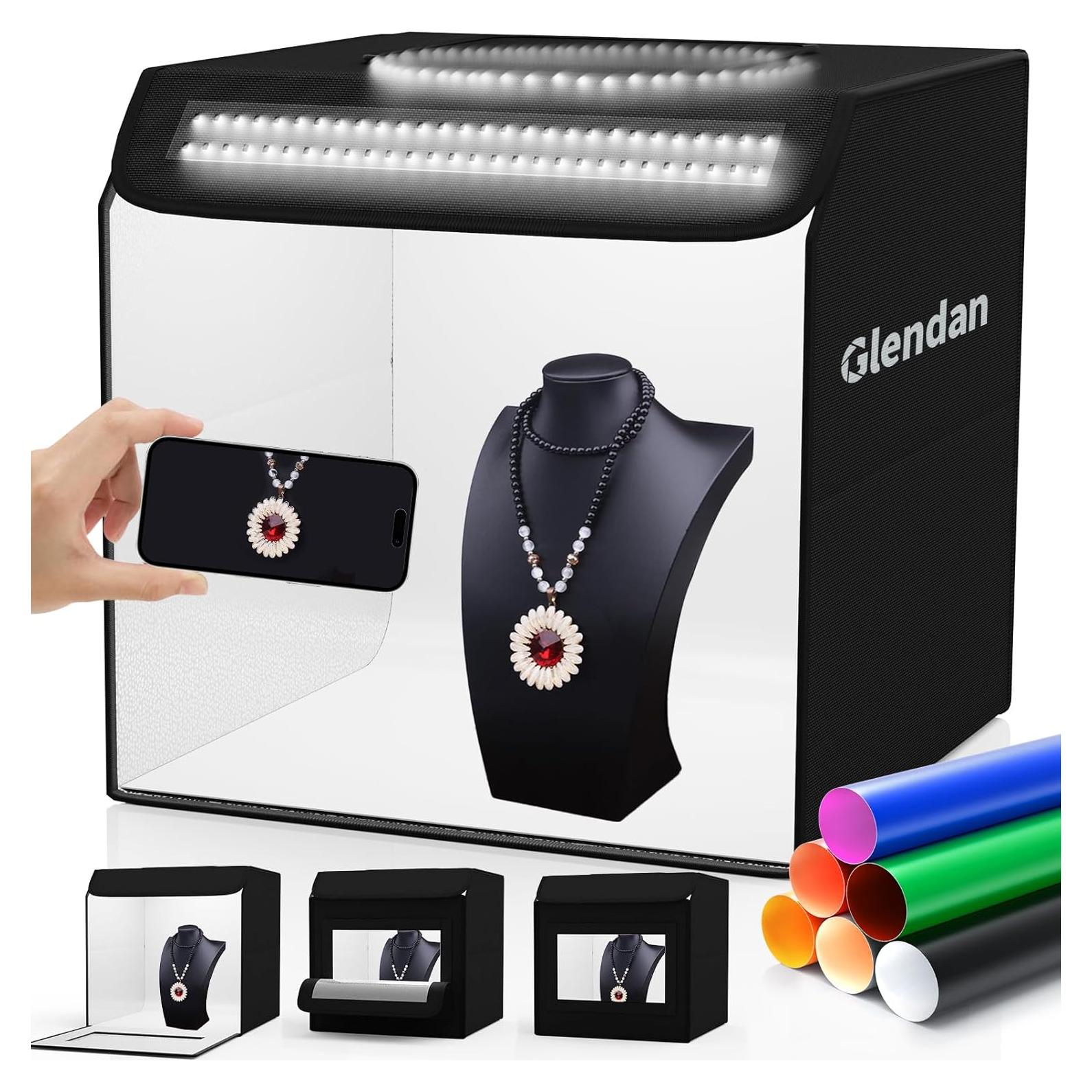 Kit de Carpa de Fotografía Portátil Glendan 40.64x40.64cm con 2 Paneles LED