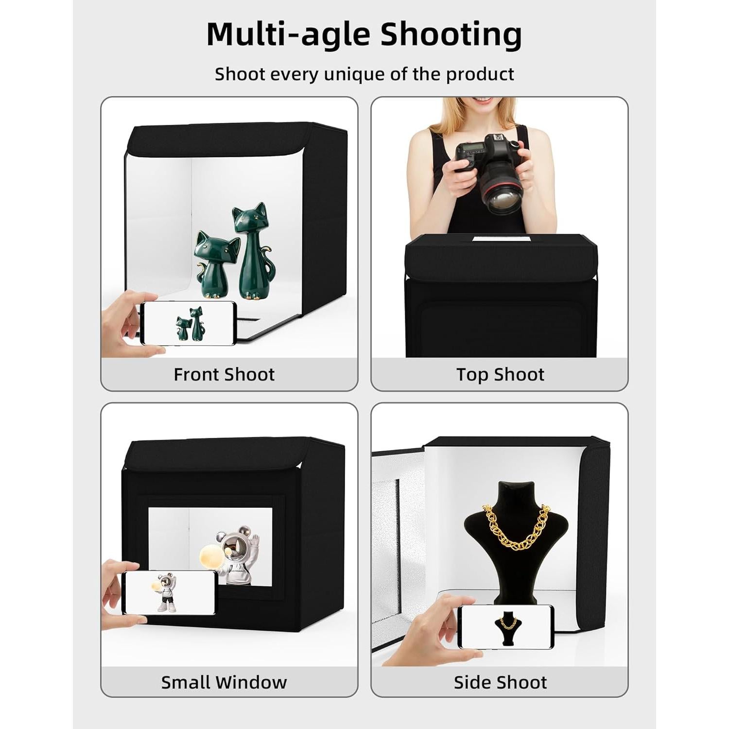 Kit de Carpa de Fotografía Portátil Glendan 40.64x40.64cm con 2 Paneles LED