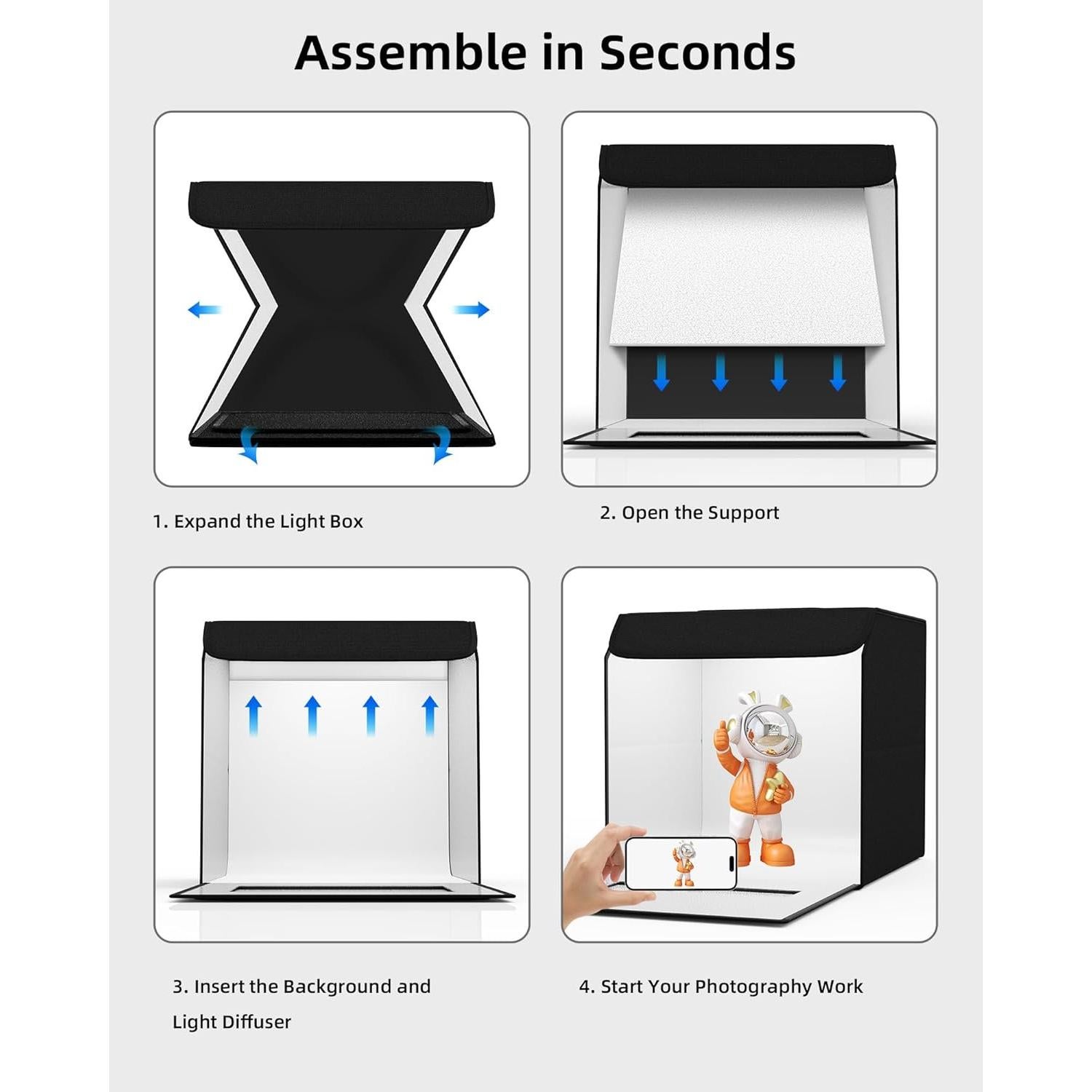 Kit de Carpa de Fotografía Portátil Glendan 40.64x40.64cm con 2 Paneles LED